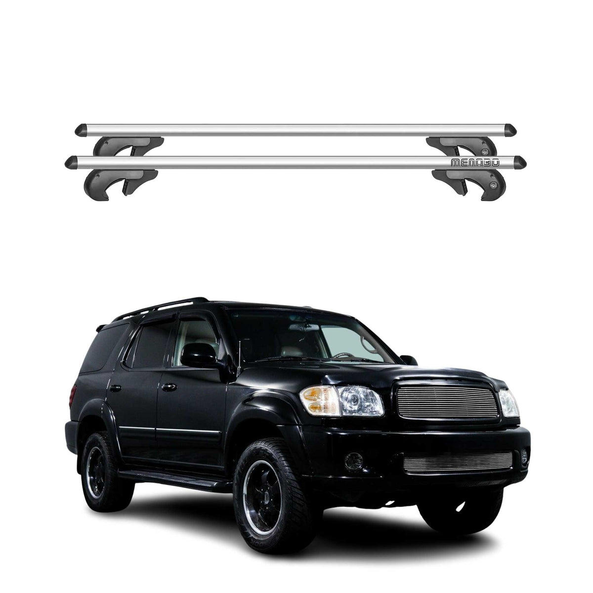 Menabo Barras de Techo Coche Barra para Toyota Sequoia 2001-2007 Gris Alu 2Pza