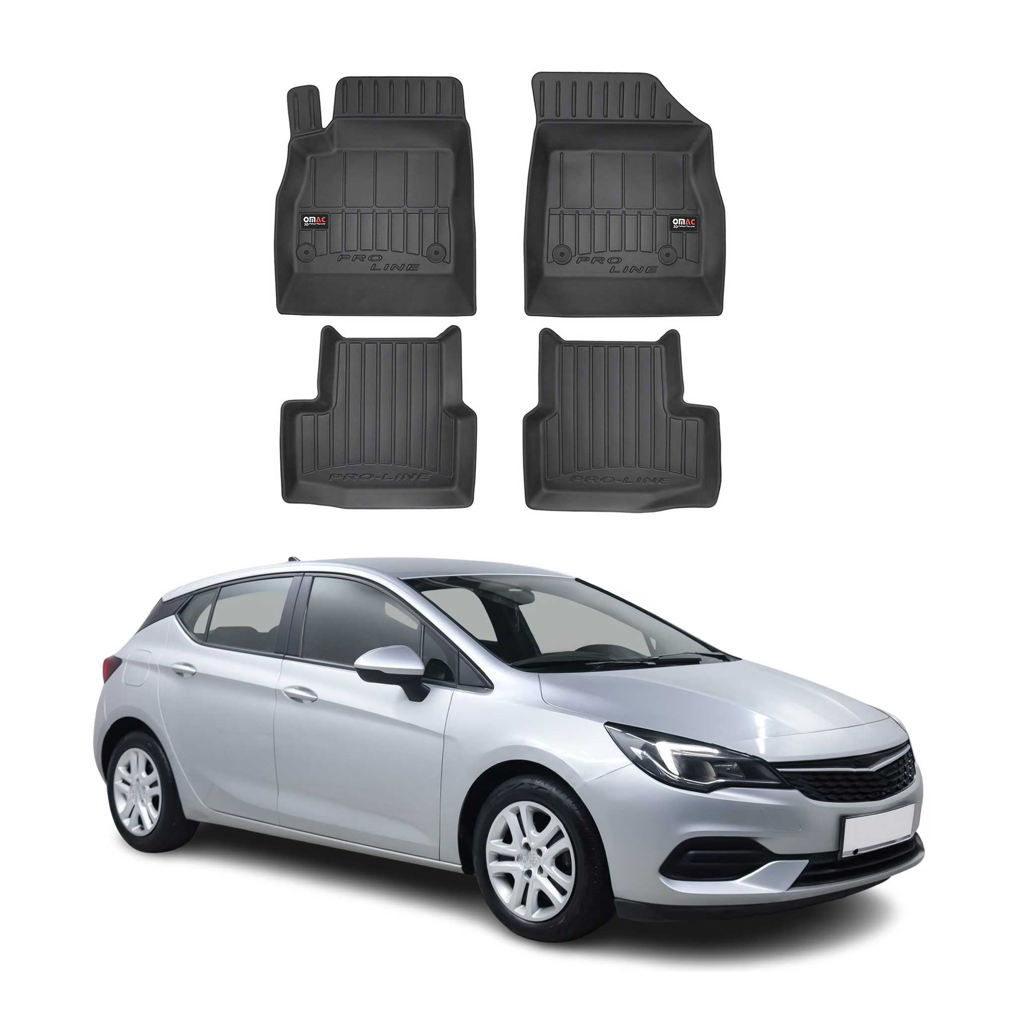 OMAC Premium Alfombrillas De Coche para Opel Astra 2015-2021 Negro TPE Goma 4Pza