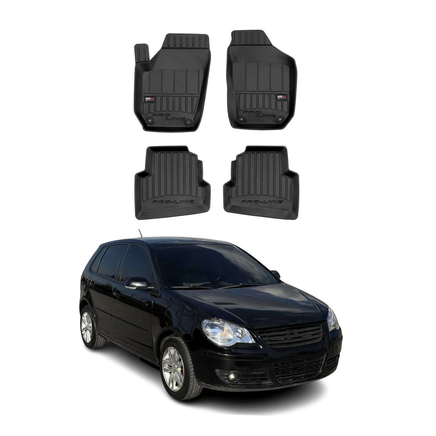 OMAC Premium Alfombrillas De Coche para VW Polo 2001-2009 Negro TPE Goma 4Pza