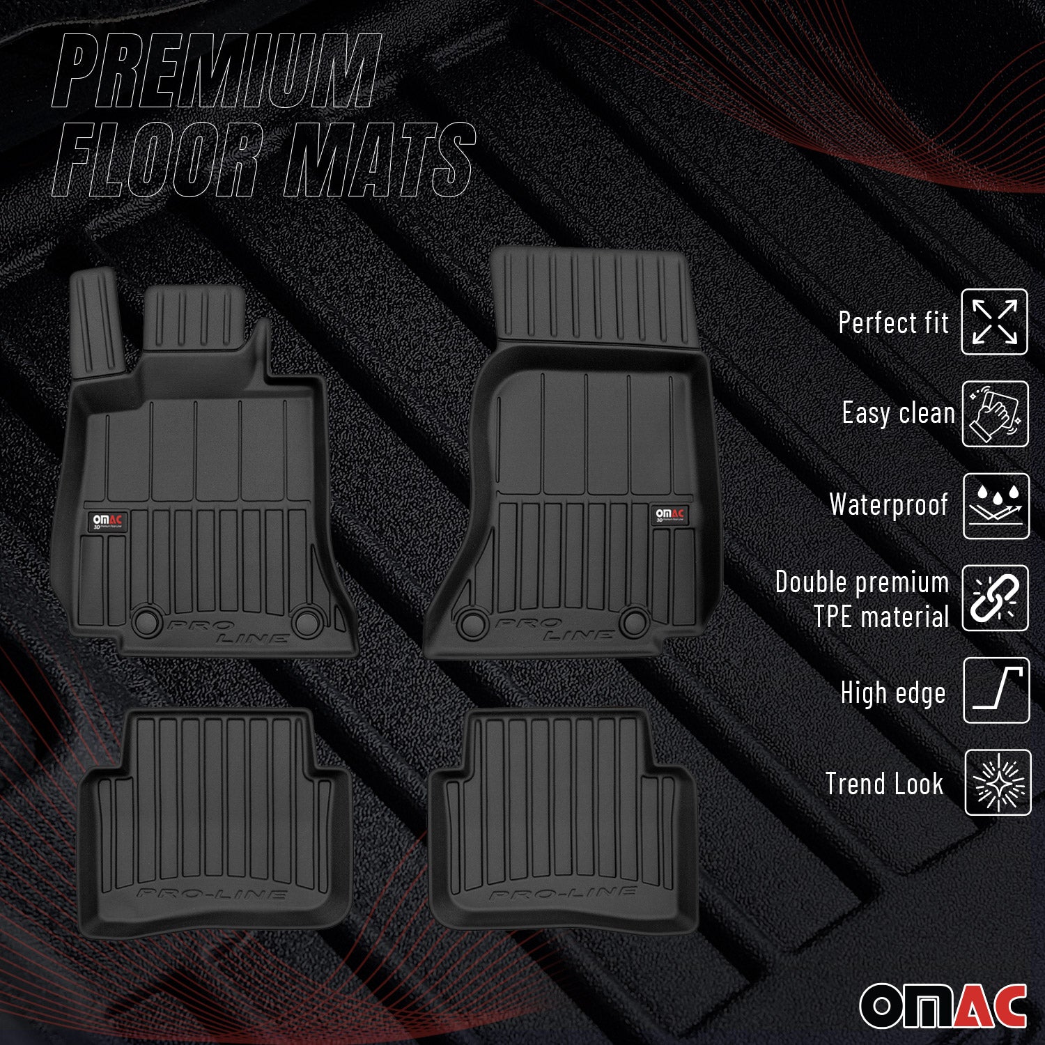 OMAC Premium Alfombrillas De Coche para Mercedes C-Klasse W206 2021-2025 Goma 4x
