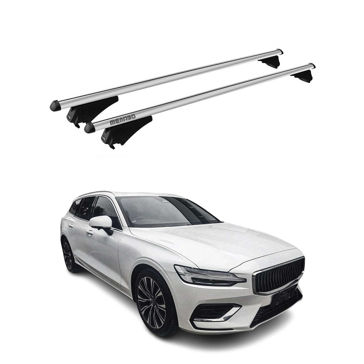 Menabo Barras de Techo Coche Baca para Volvo V60 2019-2025 Gris Aluminio 2Pza