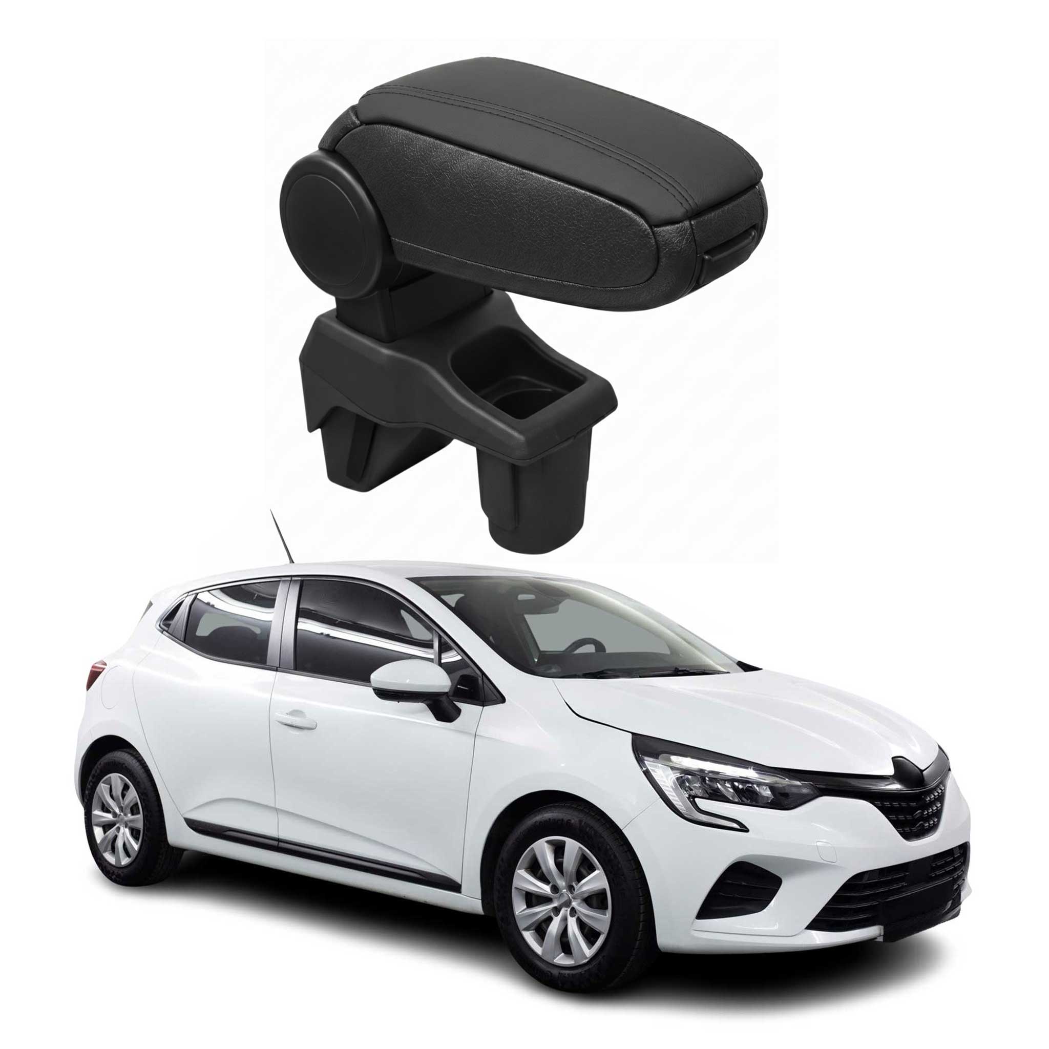 Negro Reposabrazos Consola para Renault Clio 2019-2025 Negro PU Cuero Plástico