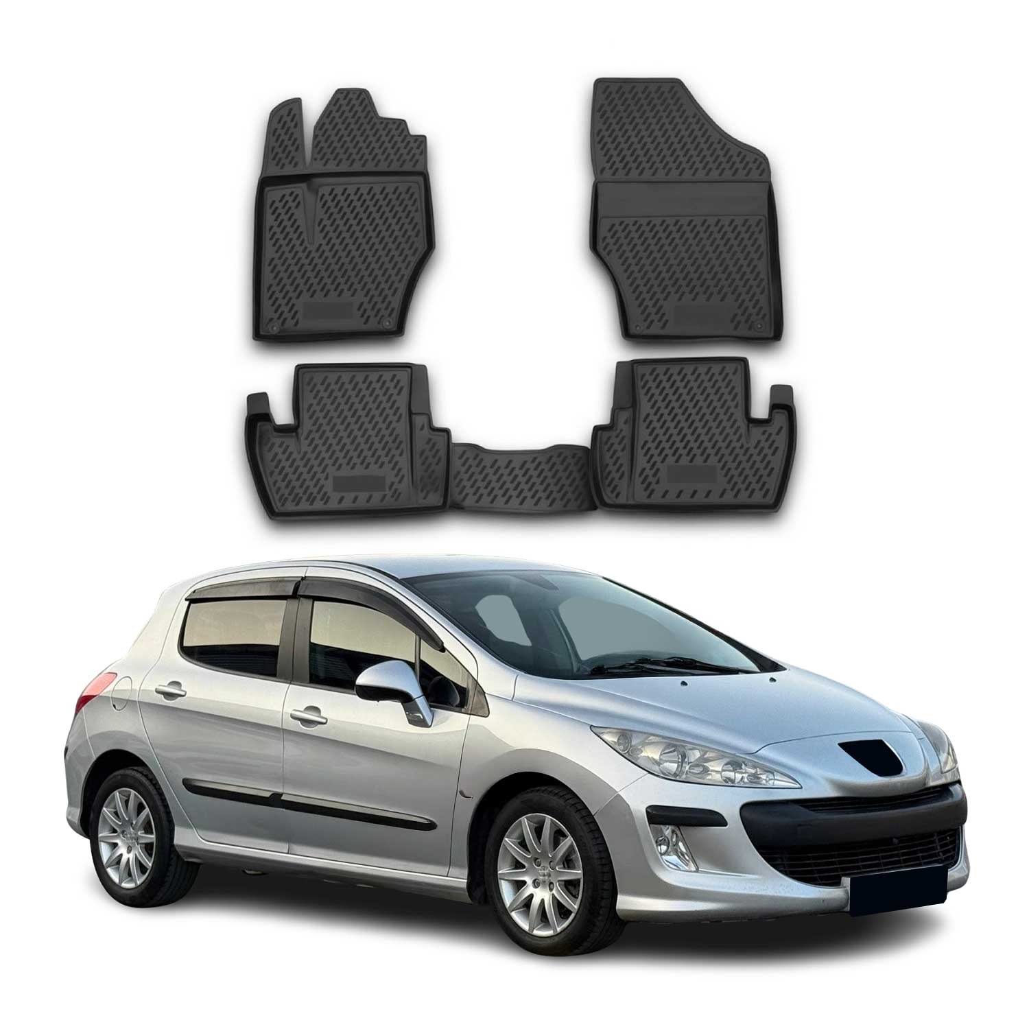OMAC Alfombrillas De Coche para Peugeot 308 2007-2014 Negro Goma TPE 4Pza