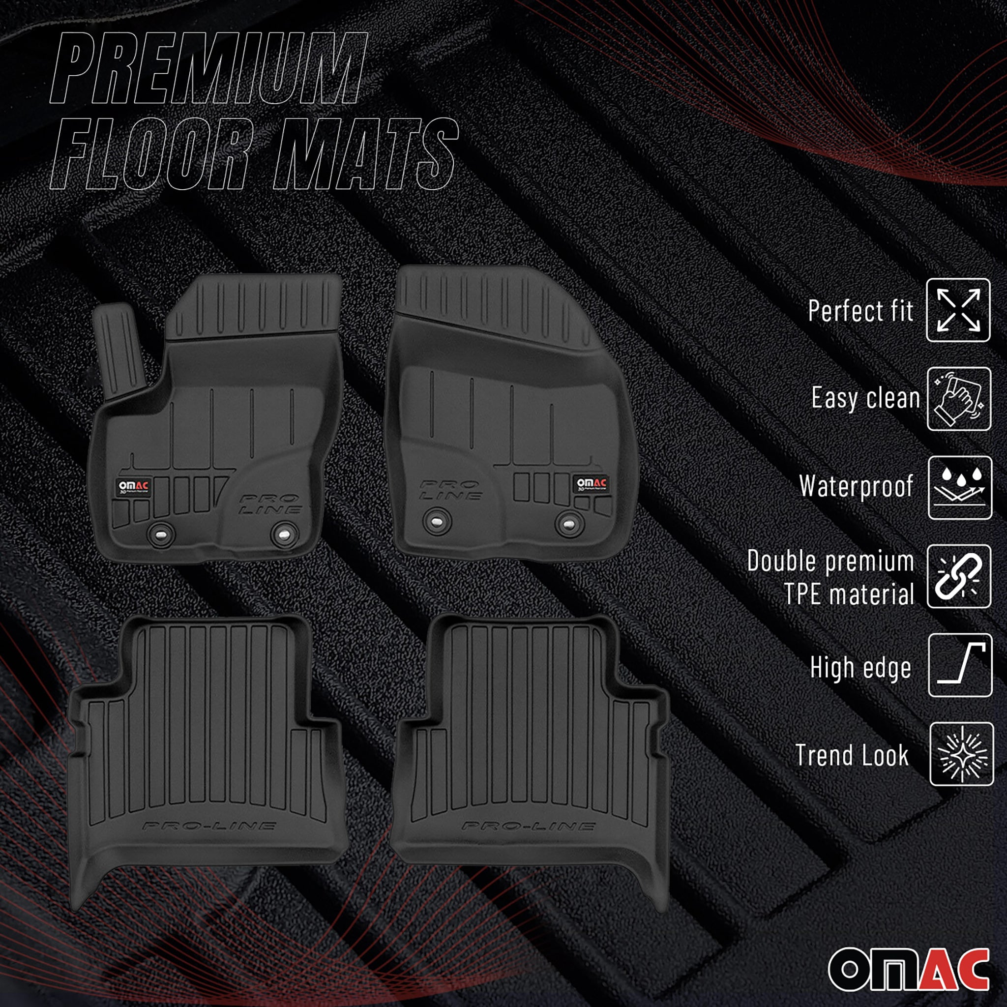 OMAC Premium Alfombrillas De Coche para Ford Kuga 2008-2013 Negro TPE Goma 4Pza