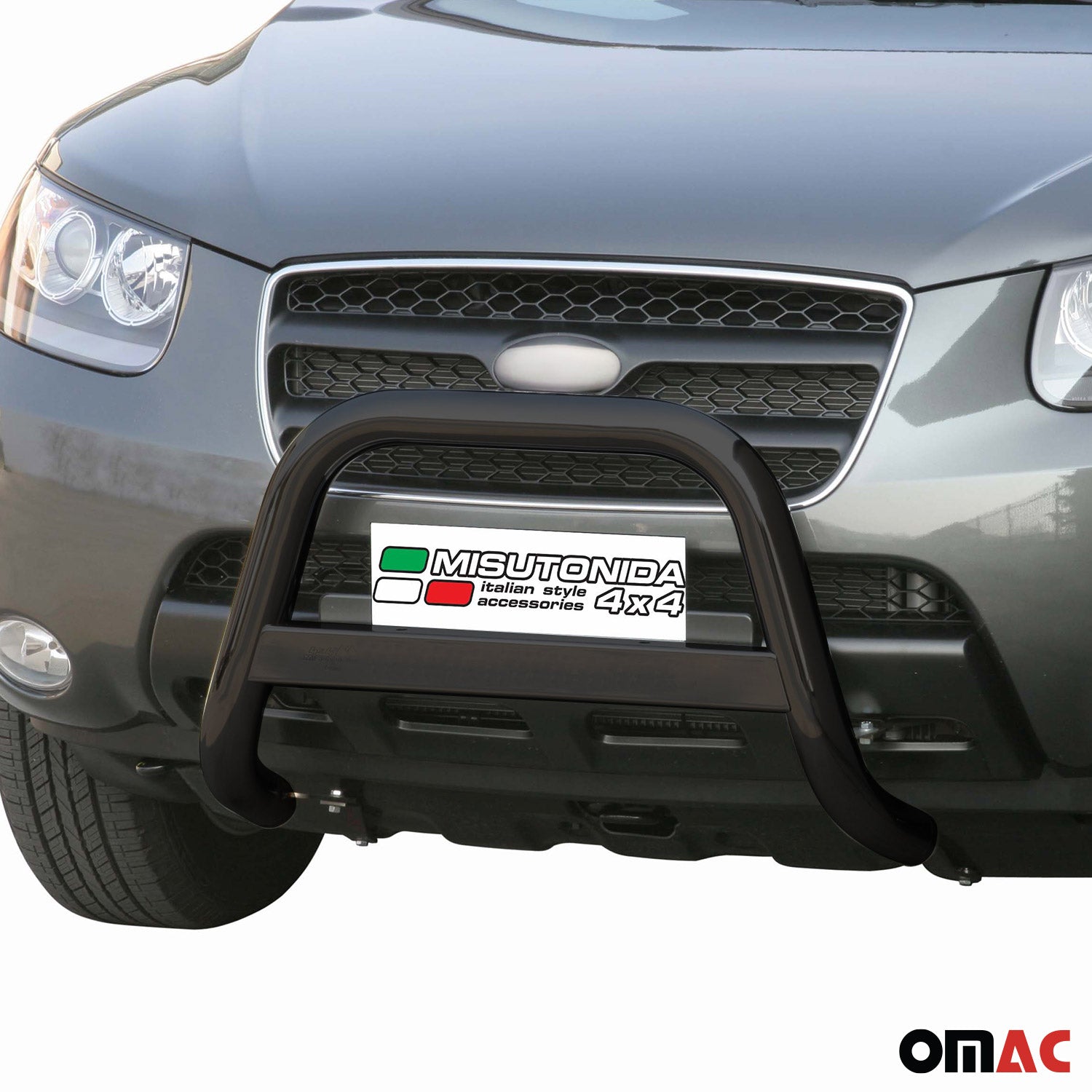 Bull Barra Frontal para Hyundai Santa Fe 2006-2009 Negro Brillante Acero 1Pza