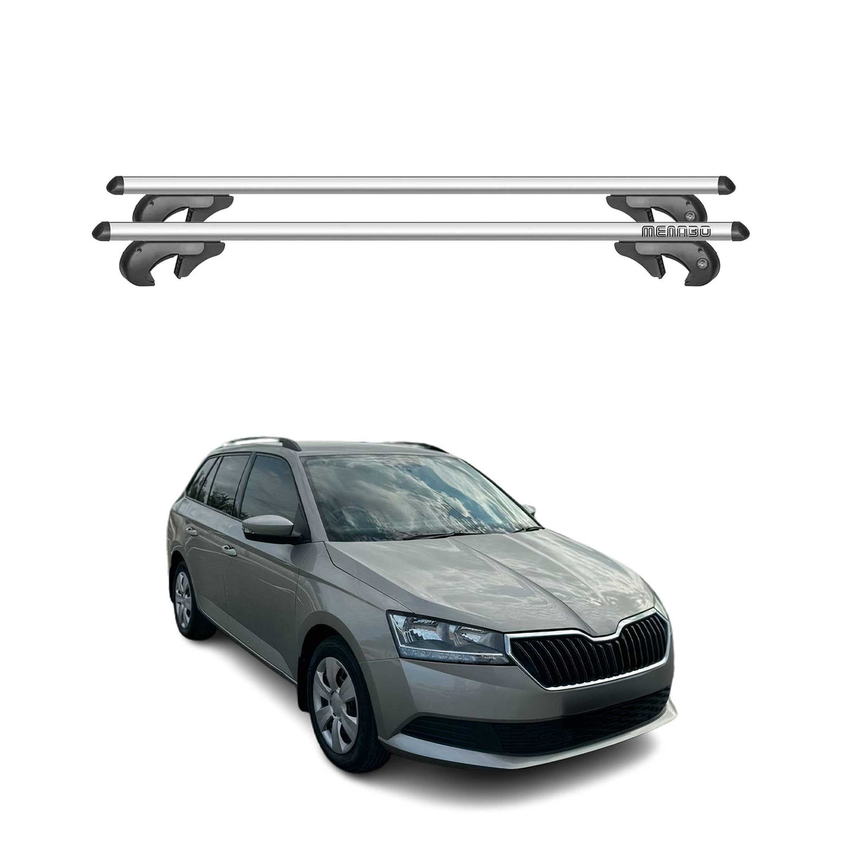 Menabo Barras de Techo Baca para Skoda Fabia NJ 2015-2025 Gris Aluminio 2Pza