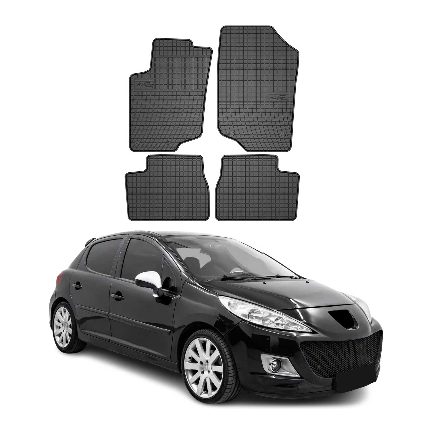 OMAC Alfombrillas De Coche para Peugeot 207 2006-2012 Negro Goma 4Pza
