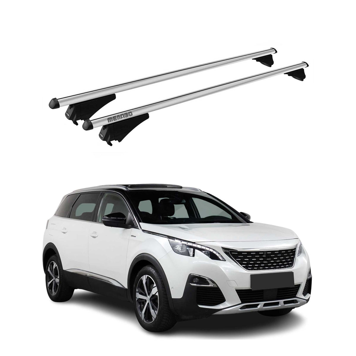 Menabo Barras de Techo Coche Baca para Peugeot 5008 2017-2025 Gris Aluminio 2Pza
