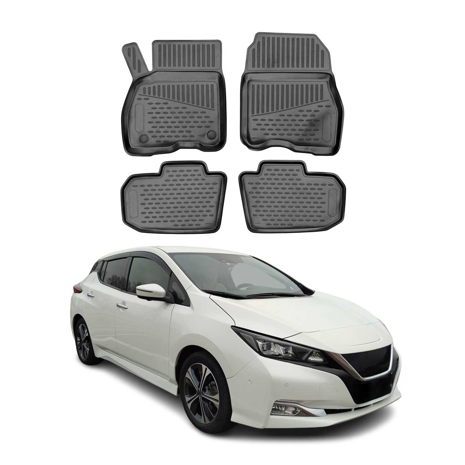 OMAC Alfombrillas De Coche para Nissan Leaf 2017-2024 Negro Goma TPE 4Pza