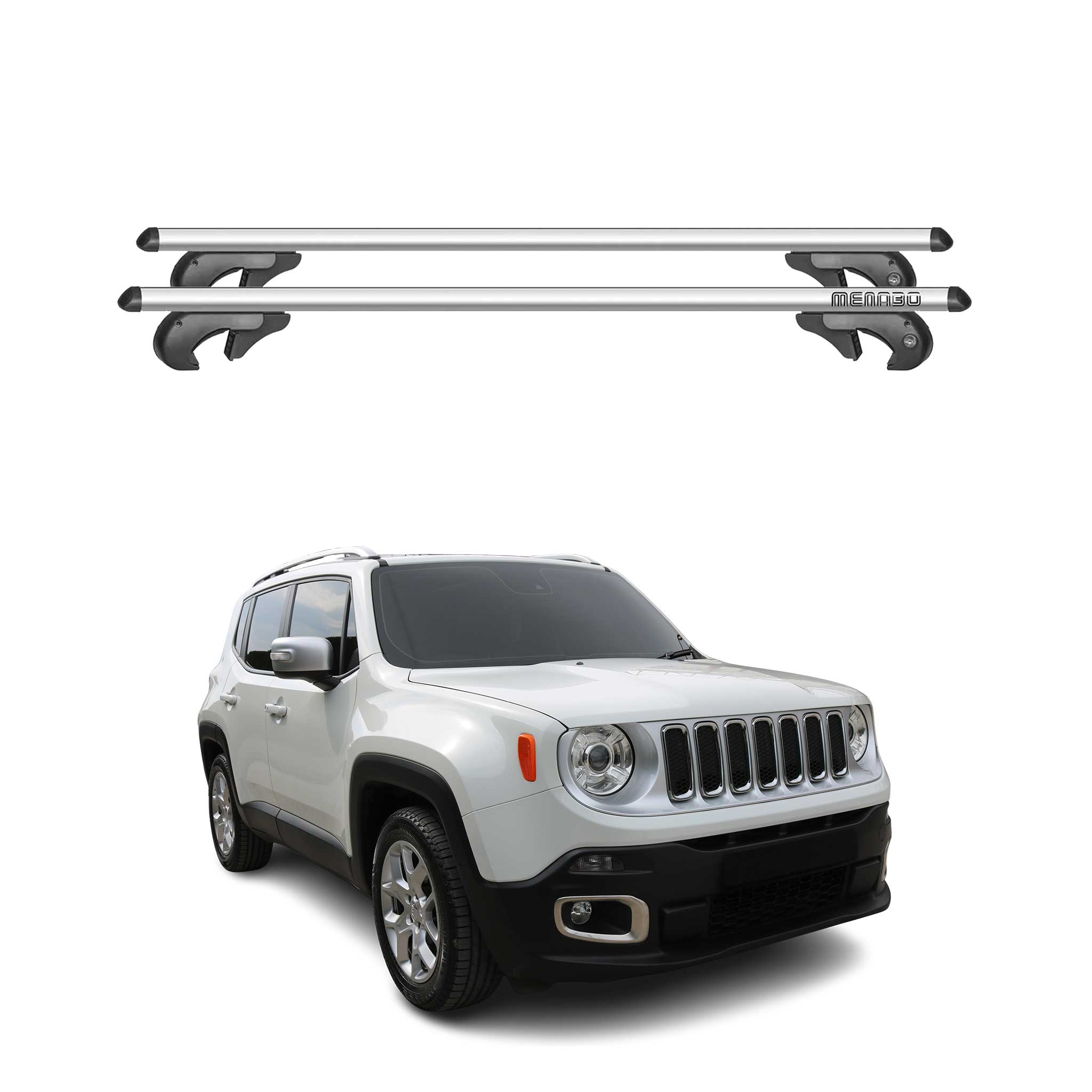Menabo Barras de Techo Coche Barra para Jeep Renegade 2014-2022 Gris Aluminio 2x