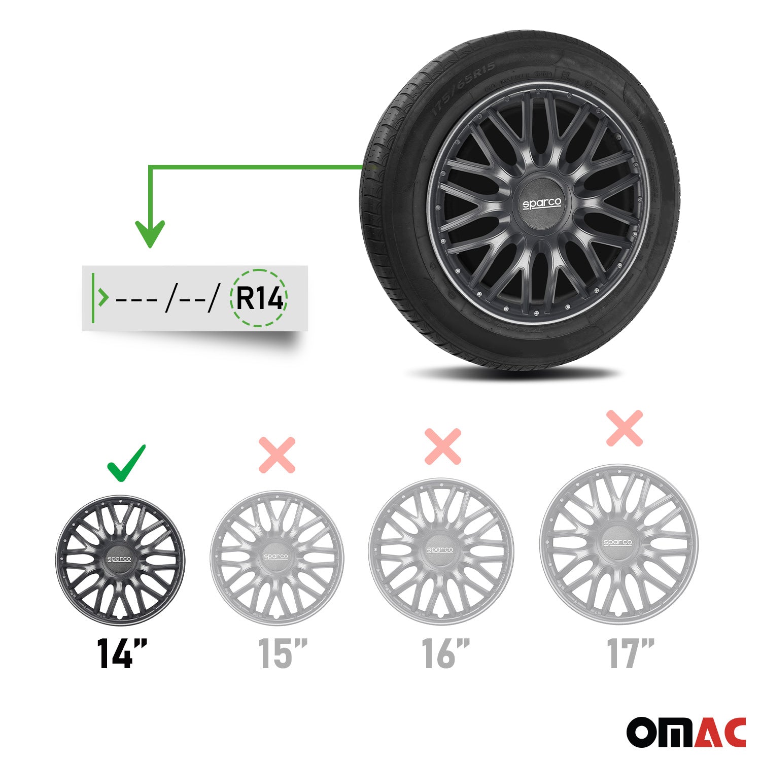 Sparco Roma Tapacubos 14 Pulgadas Universal Gris ABS Plástico