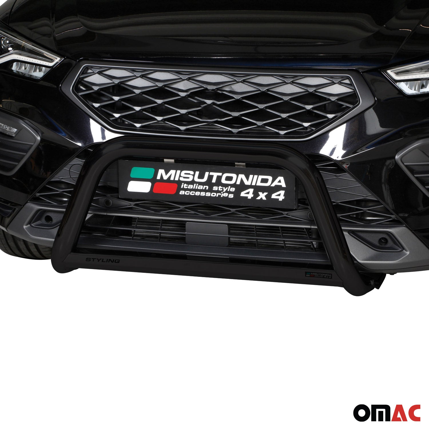 Bull Barra Frontal para Seat Ateca 2021-2025 Negro Brillante Acero 1Pza