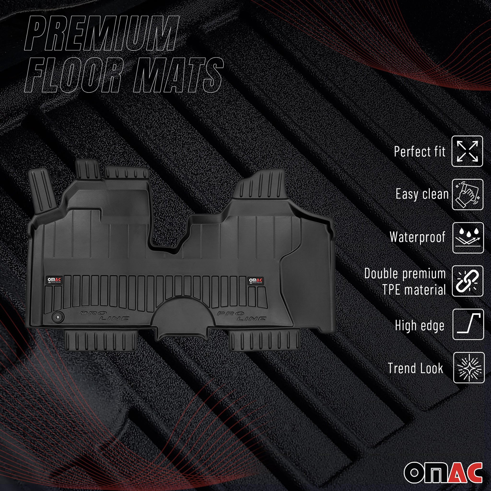 OMAC Premium Alfombrillas De Coche para Peugeot Expert 2006-2016 Negro Goma