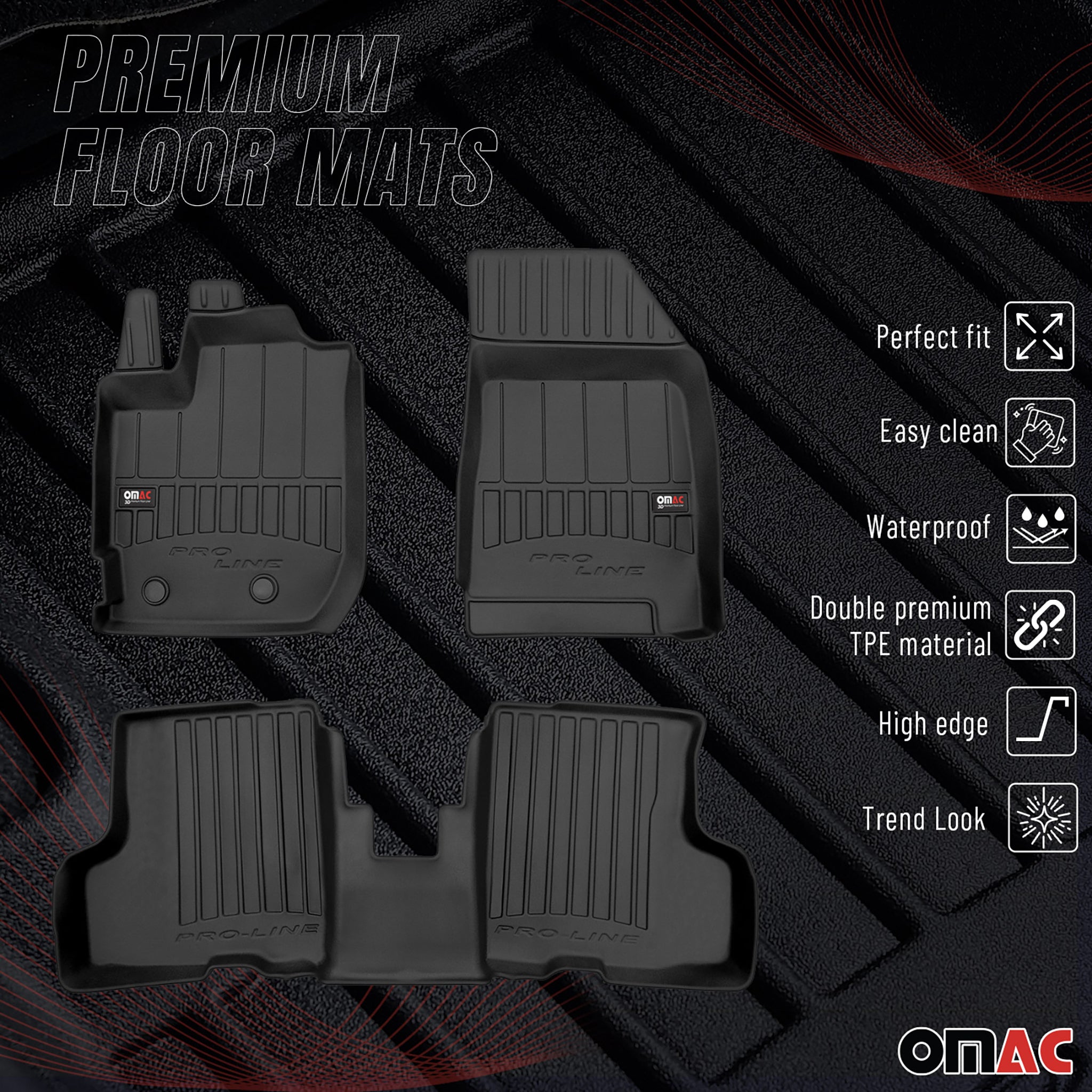 OMAC Premium Alfombrillas De Coche para Dacia Duster II 2021-2024 TPE Goma 3x