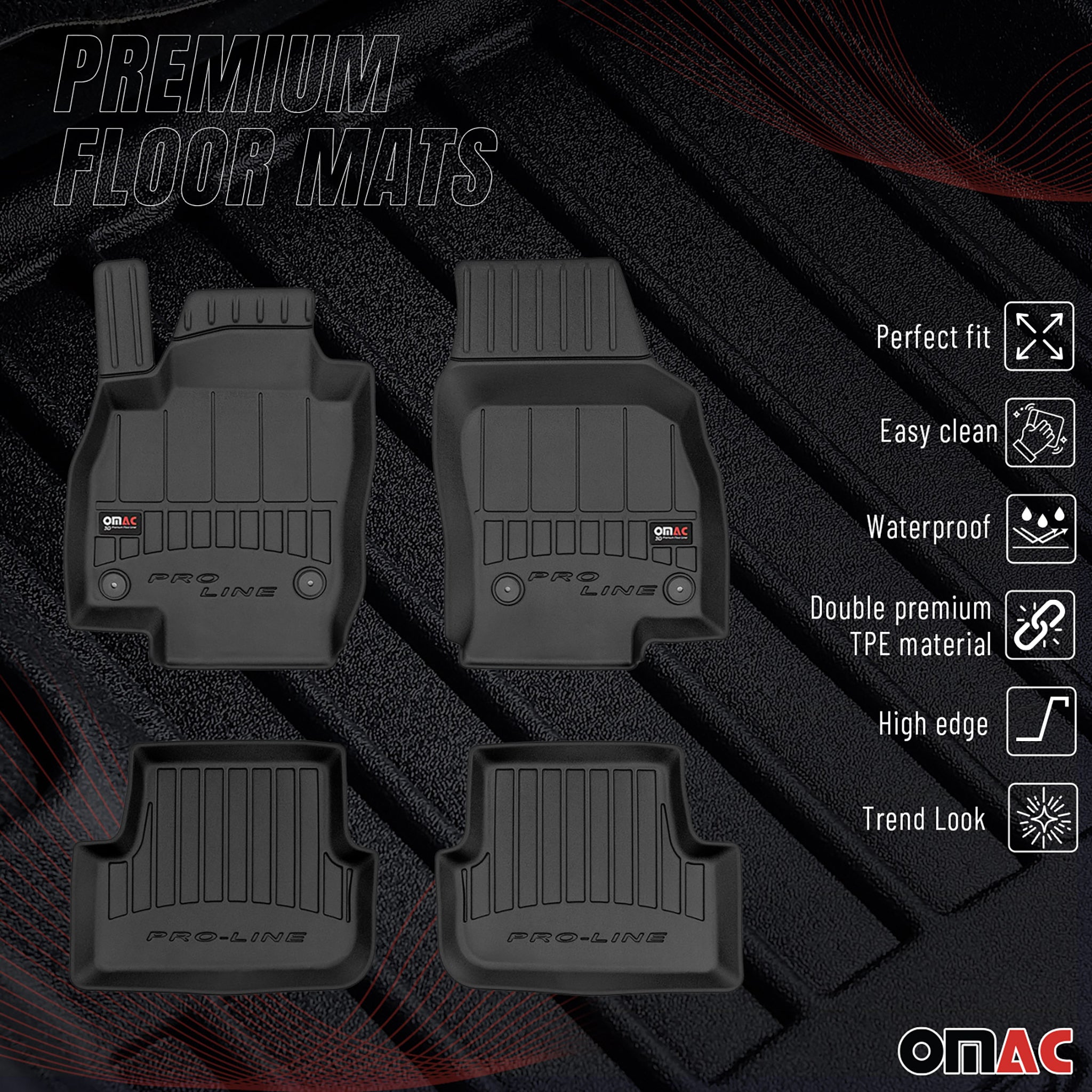 OMAC Premium Alfombrillas De Coche para Seat Ibiza 2017-2026 Negro TPE Goma 4Pza