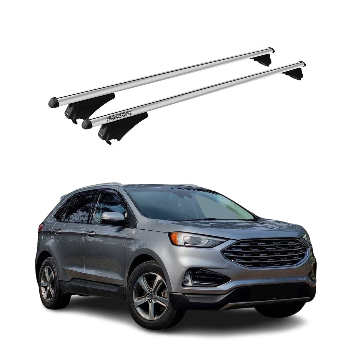 Menabo Barras de Techo Coche Baca para Ford Edge 2016-2020 Gris Aluminio 2Pza