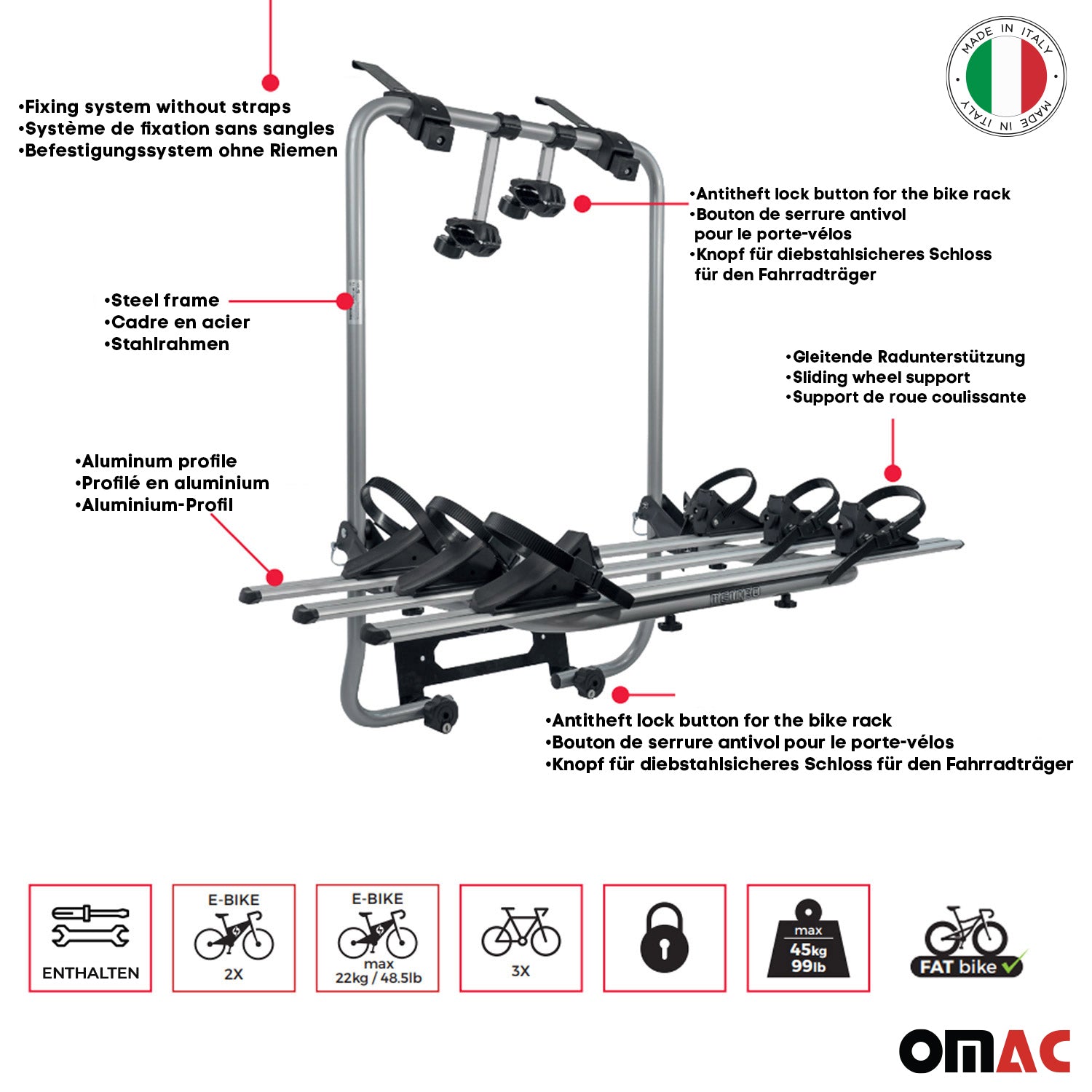 Portabicicletas de para Bicicletas para VW Caddy 2015-2021 Plata Alu Acero