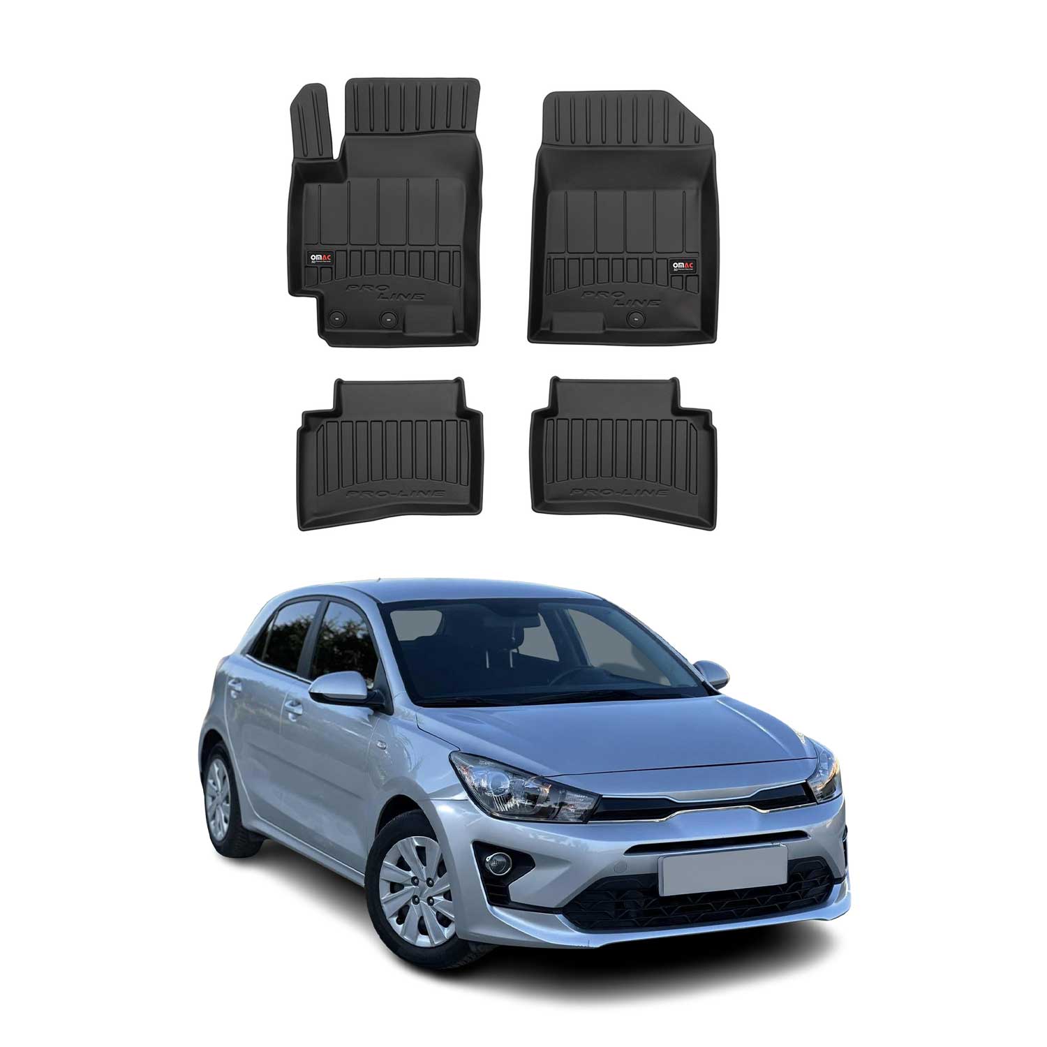 OMAC Premium Alfombrillas De Coche para Kia Rio HB 2017-2024 Negro TPE Goma 4Pza