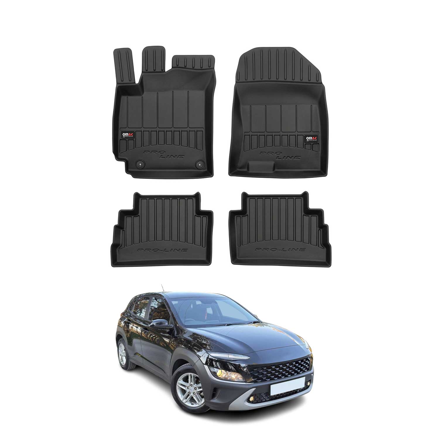 OMAC Premium Alfombrillas De Coche para Hyundai Kona 2017-2024 Negro TPE Goma 4x