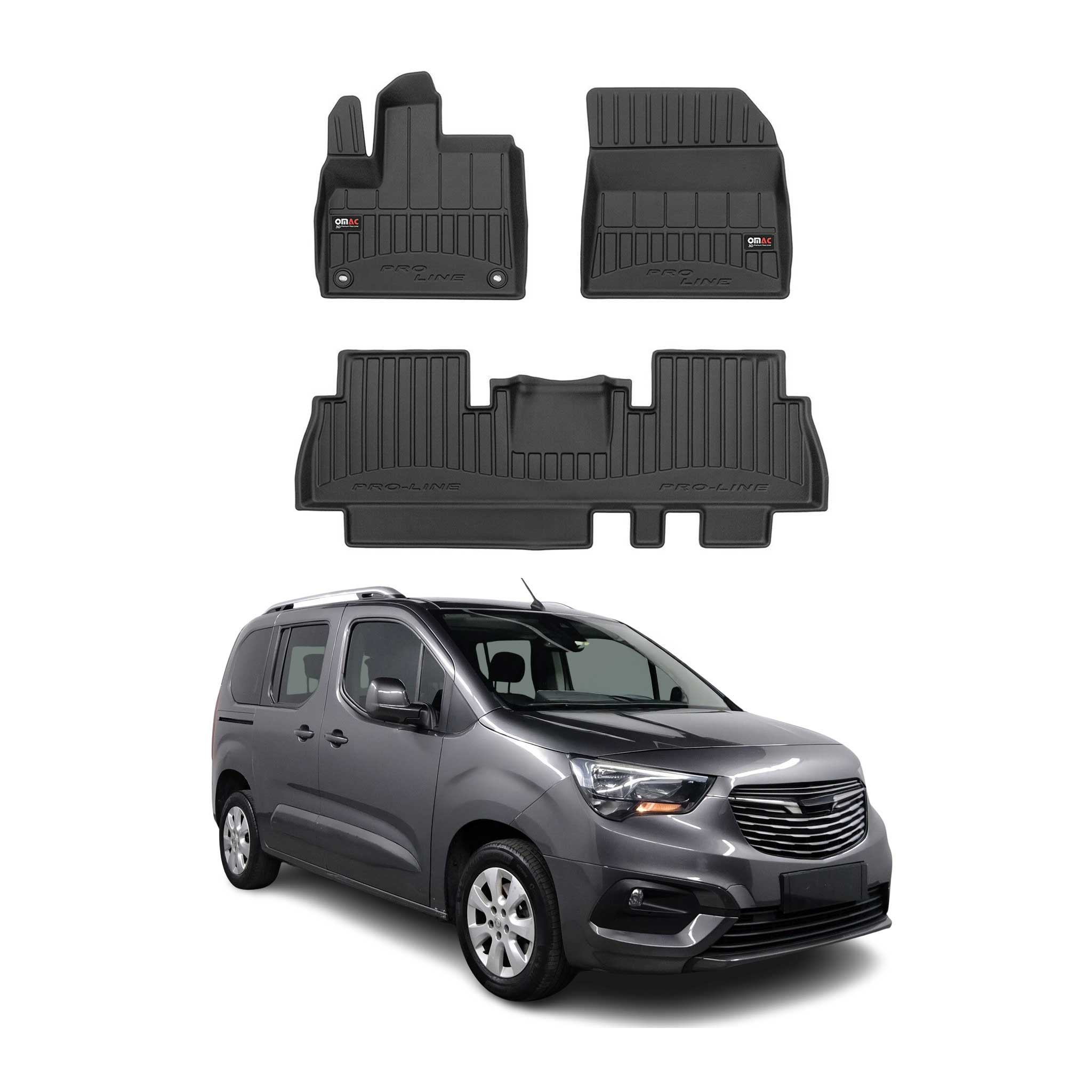 OMAC Premium Alfombrillas De Coche para Opel Combo 2018-2024 Negro TPE Goma 3Pza