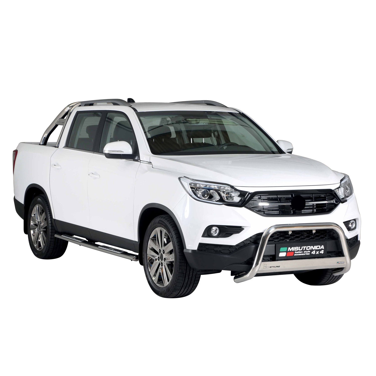 Par de Estribos Barras Laterales para Ssangyong Musso 2018-2025 Plata Acero 2x