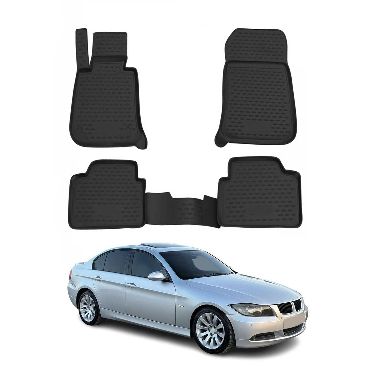 OMAC Alfombrillas De Coche para BMW Serie 3 E90 E91 E92 2004-2013 Negro TPE 4Pza