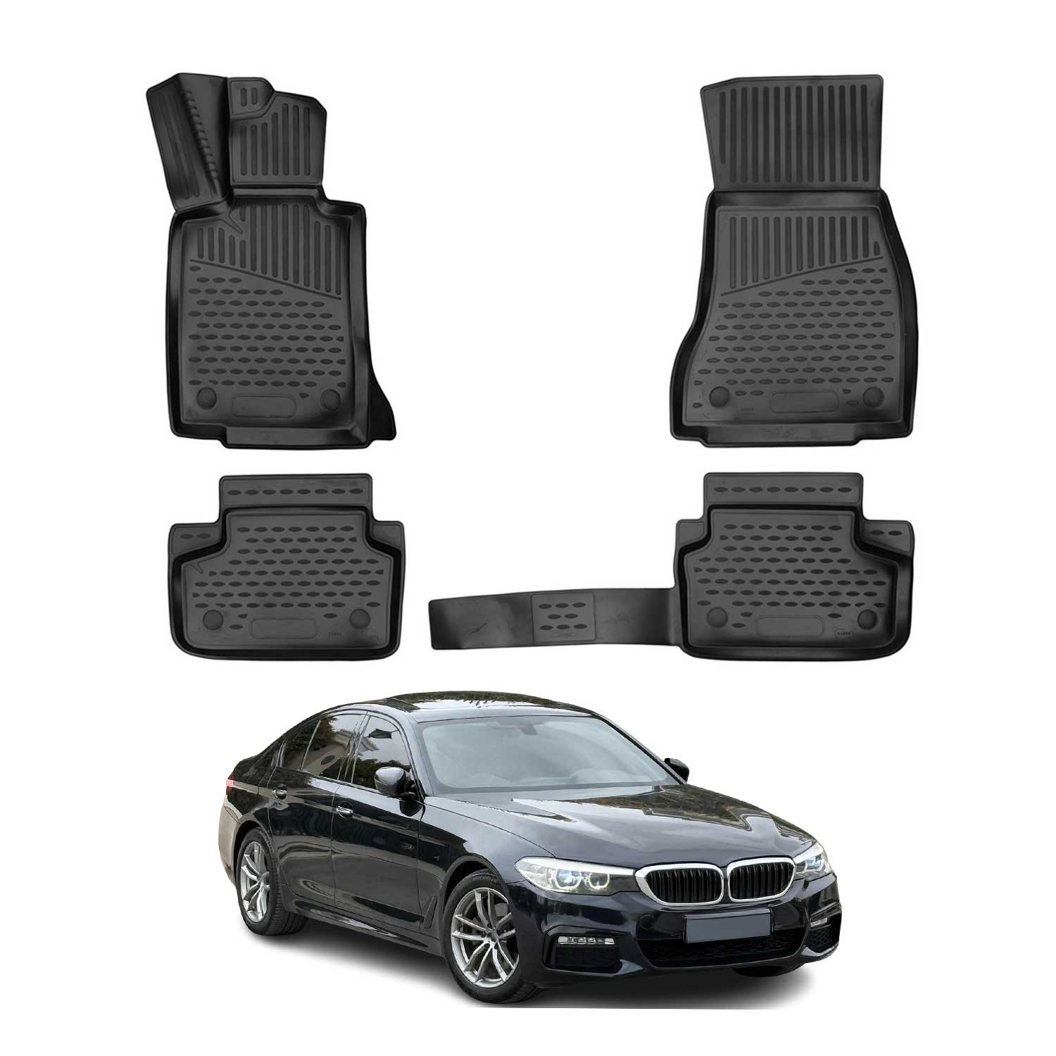 OMAC Alfombrillas Coche para BMW Serie 5 G30 G31 2017-2024 Negro Goma TPE 4Pza