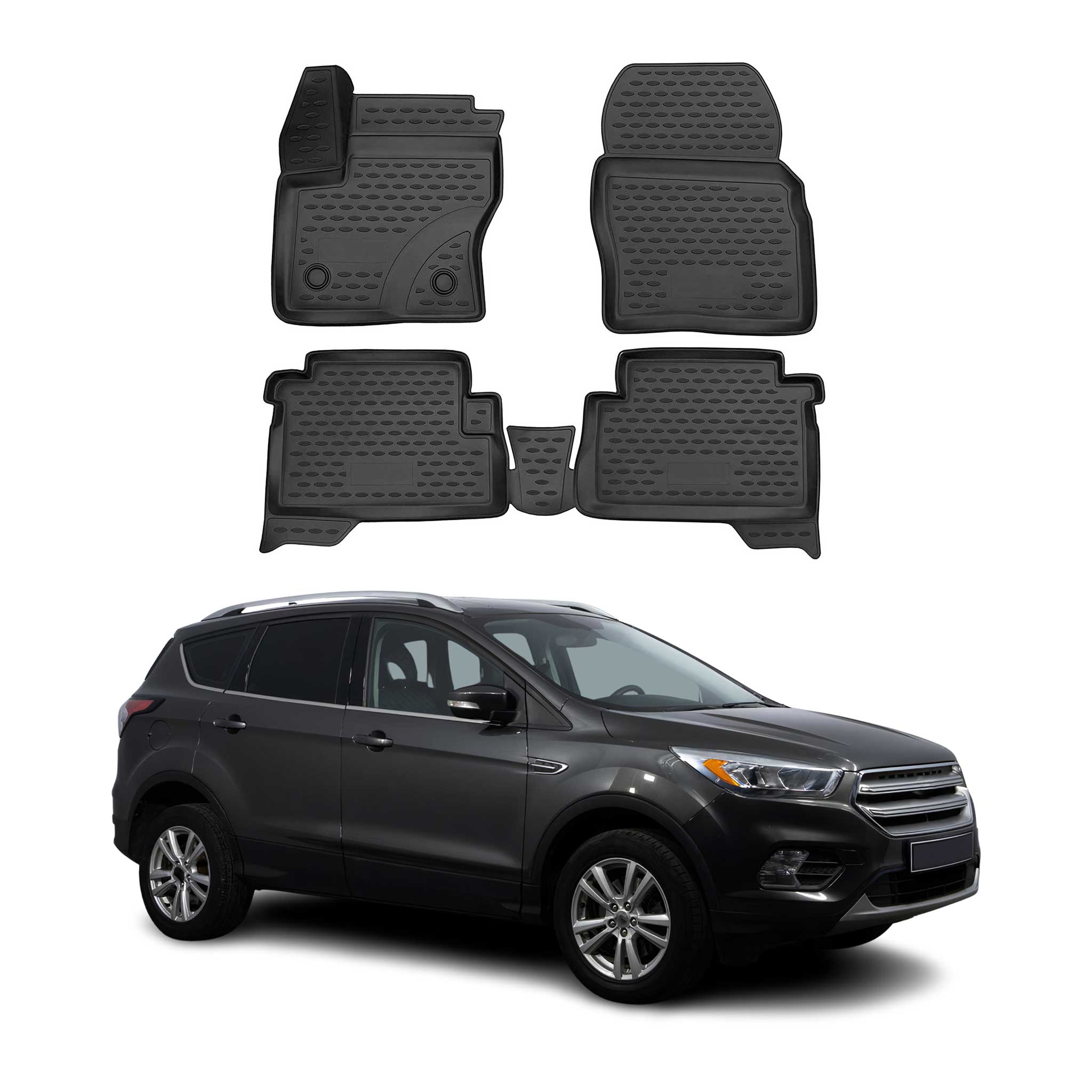 OMAC Alfombrillas De Coche para Ford Kuga 2013-2019 Negro Goma TPE 4Pza