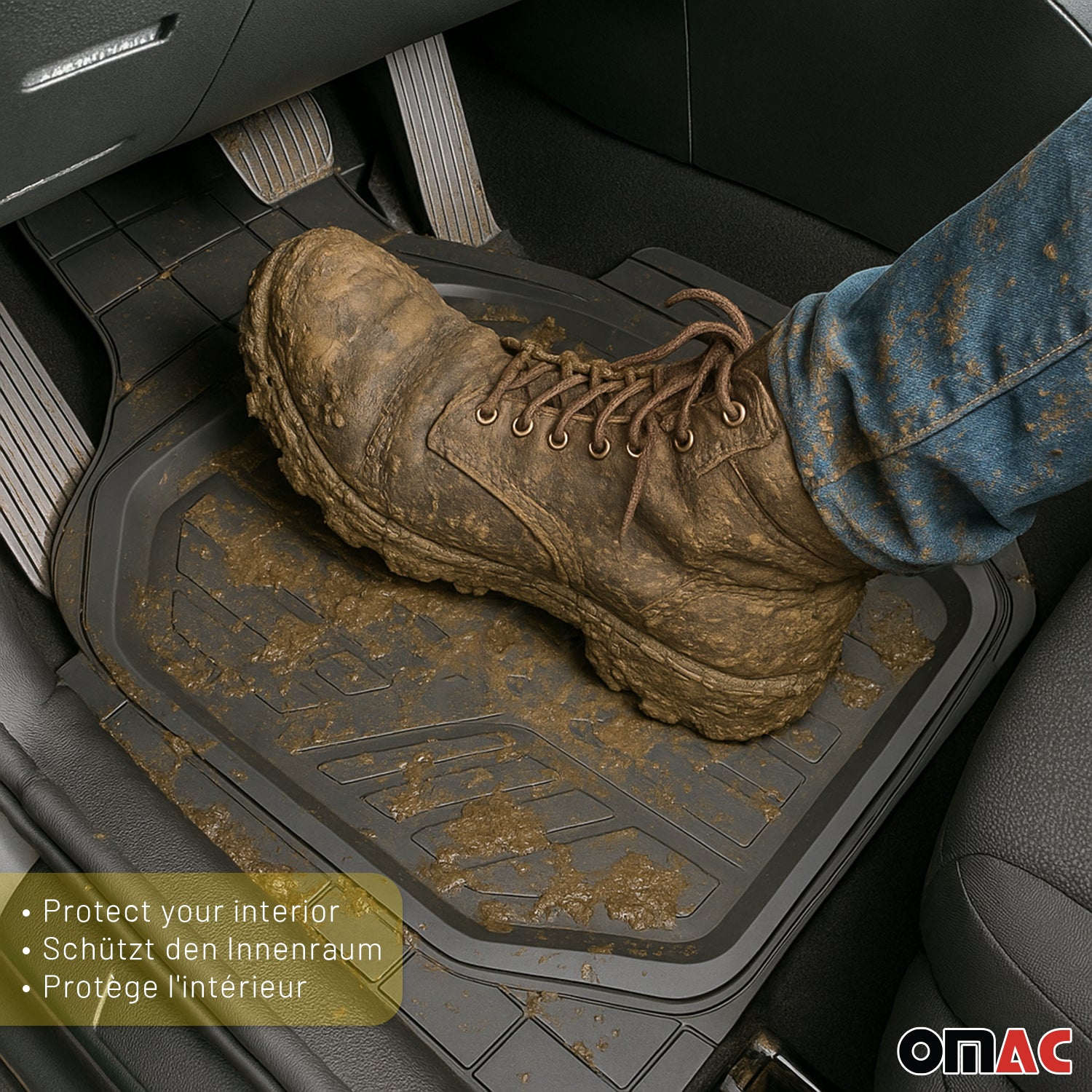 3D Alfombrillas De Coche Universal Negro Goma 4Pza