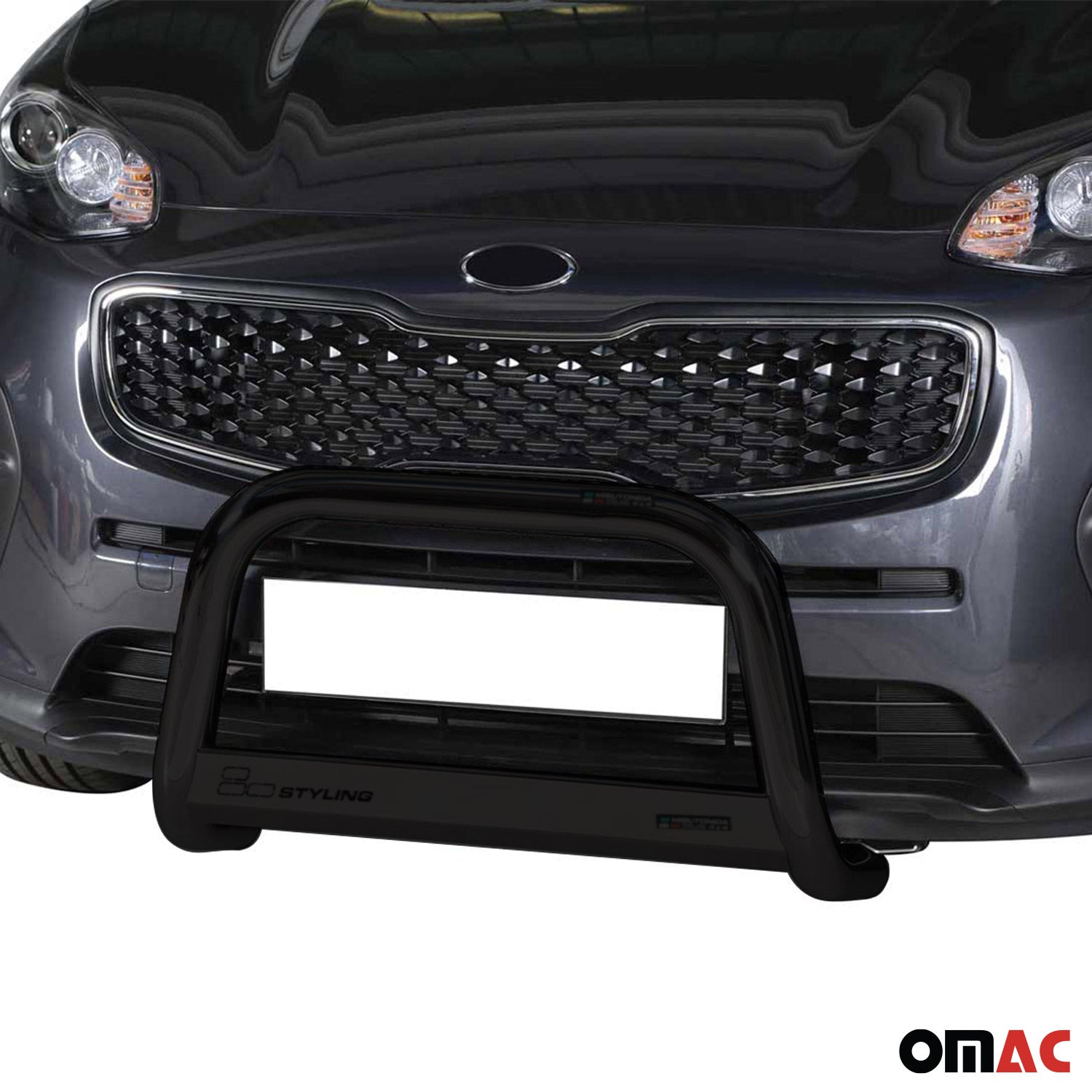 Bull Barra Frontal para Kia Sportage 2016-2018 Negro Brillante Acero