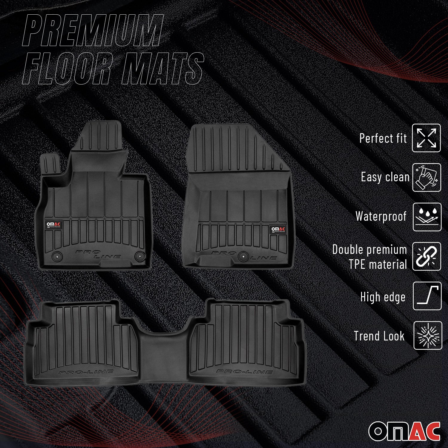 OMAC Premium Alfombrillas De Coche para Hyundai Santa Fe 2019-2023 TPE Goma 3x