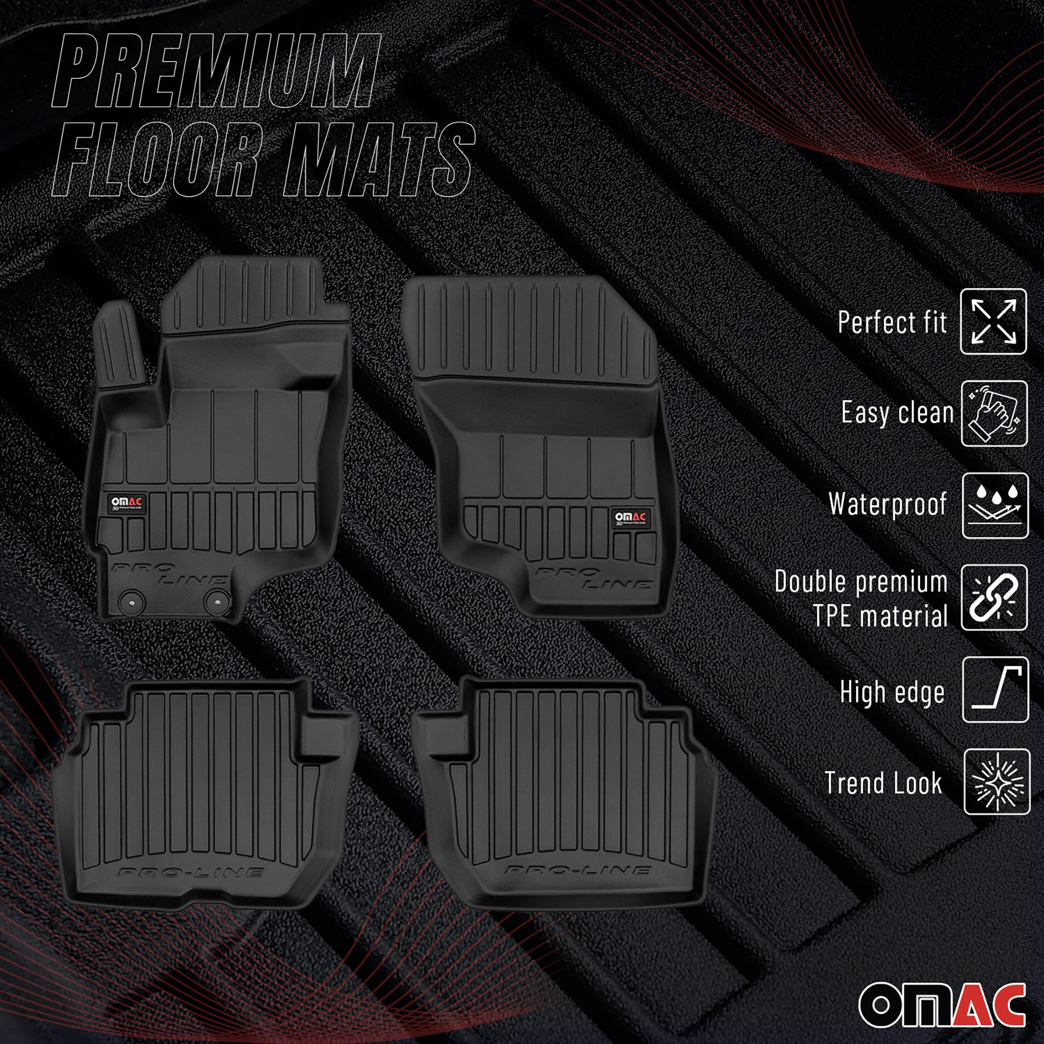 OMAC Premium Alfombrillas Coche para Mitsubishi Outlander PHEV 2014-2025 TPE 4x