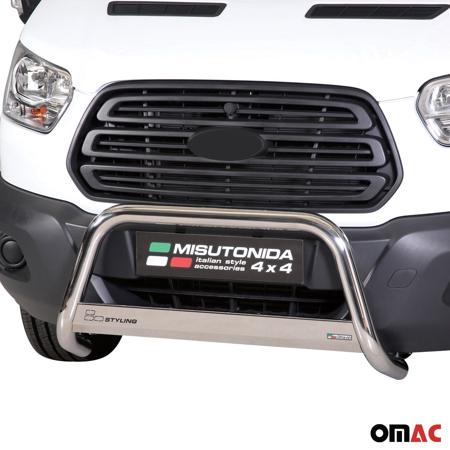 Bull Barra Frontal para Ford Transit 2014-2025 Plata Brillante Acero 1Pza