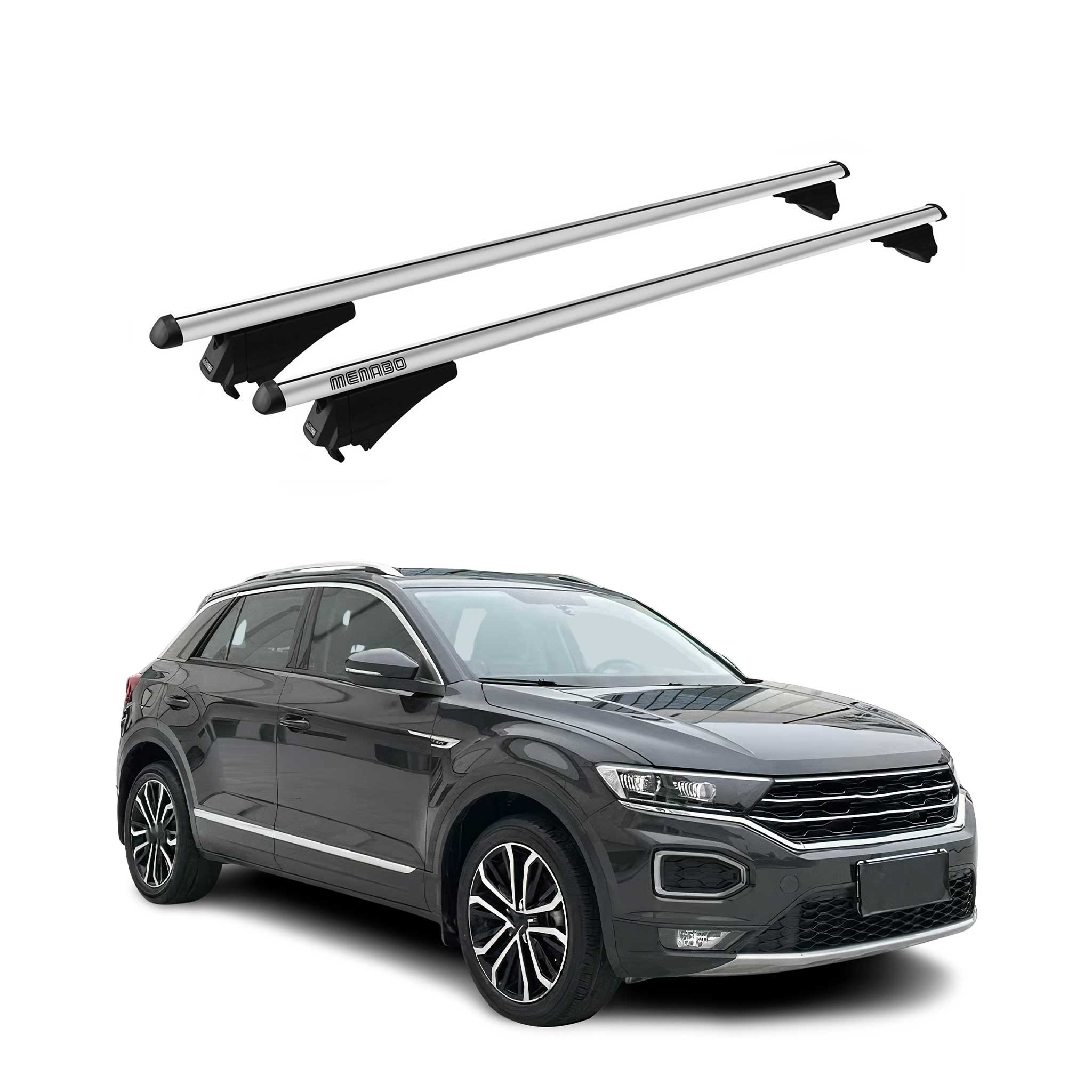 Menabo Barras de Techo Coche Baca para VW T-Roc 2017-2025 Gris Aluminio 2Pza