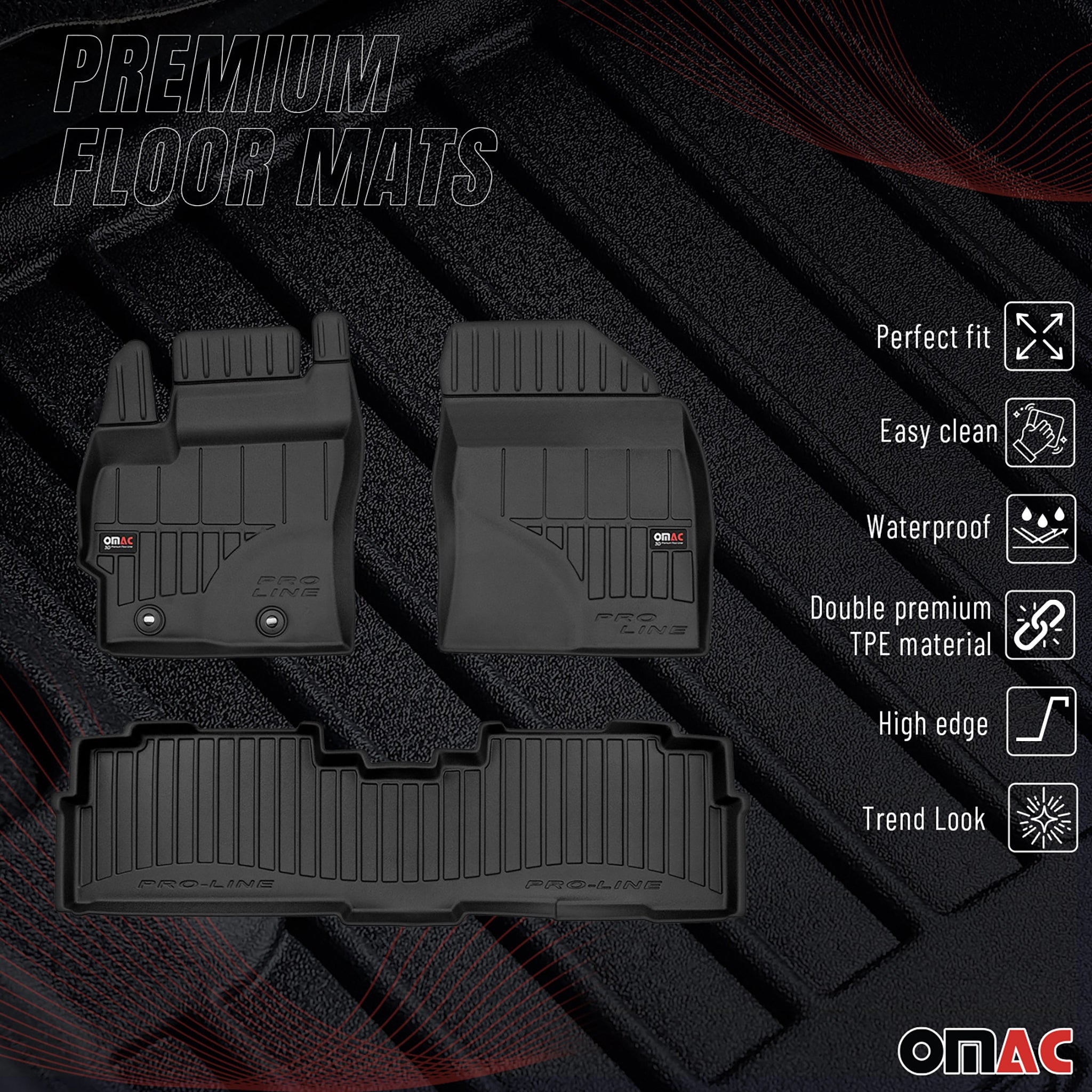 OMAC Premium Alfombrillas De Coche para Toyota Verso 2009-2018 Negro TPE Goma 3x