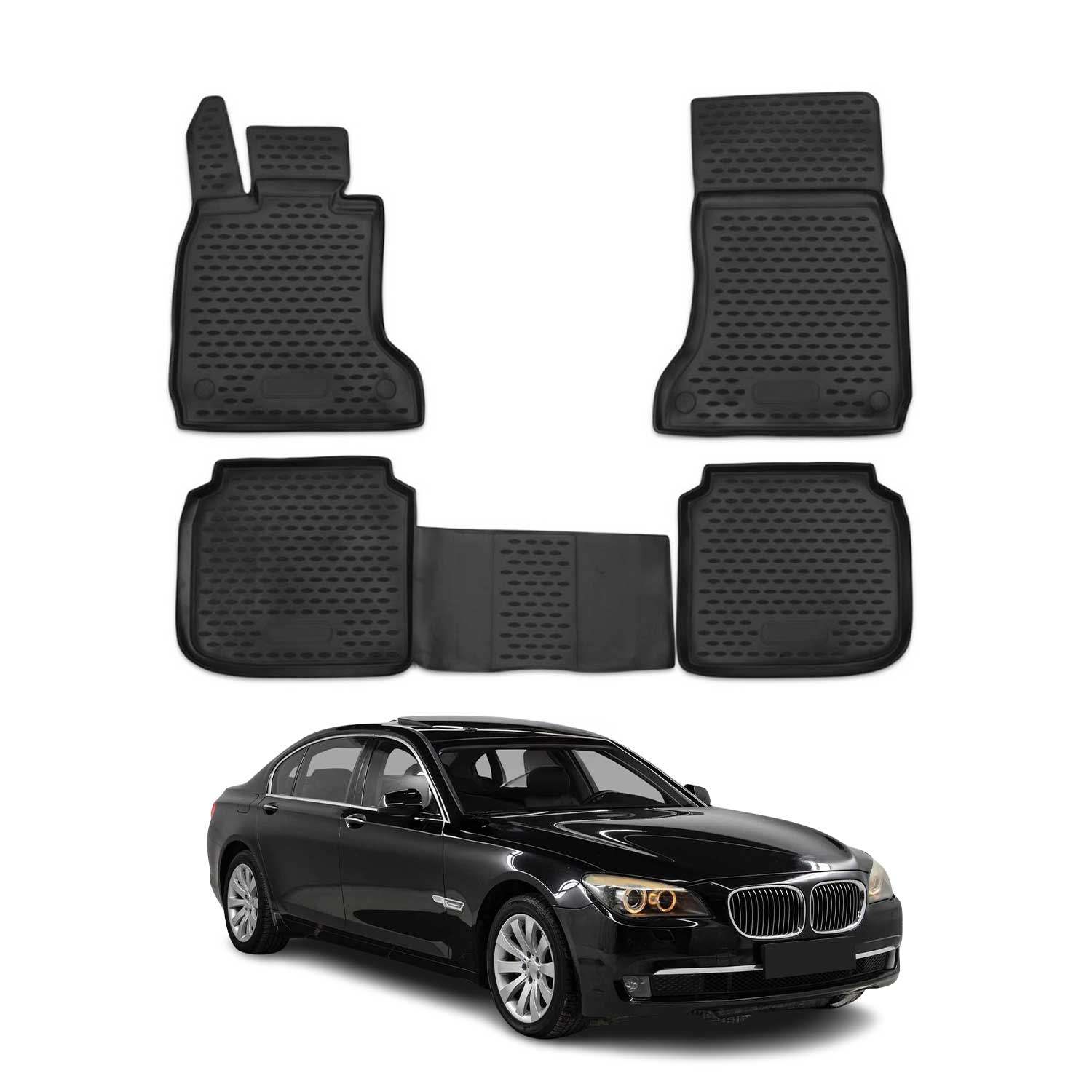 OMAC Alfombrillas De Coche para BMW Serie 7 F02 Long 2008-2015 Negro Goma 4Pza