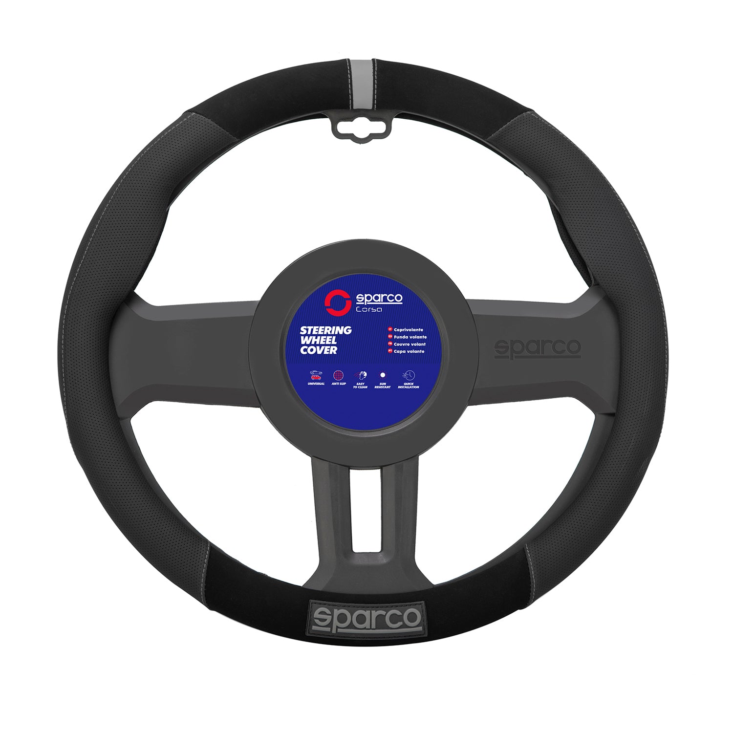 Sparco Cubierta de Para Volante de Automóvil para ø37-38cm Gris Negro Goma