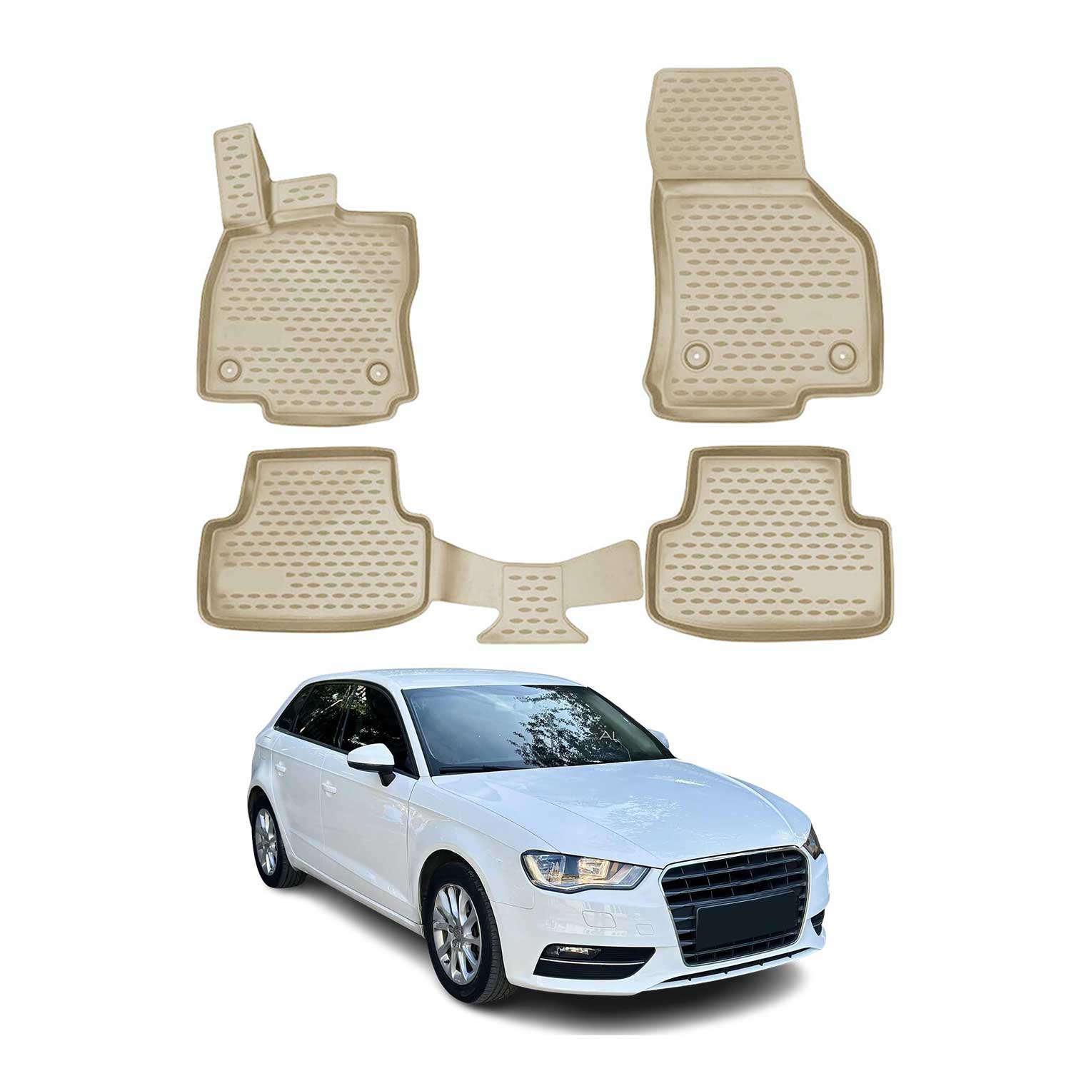 OMAC Alfombrillas De Coche para Audi A3 8V 2012-2020 Beige Goma TPE 4x