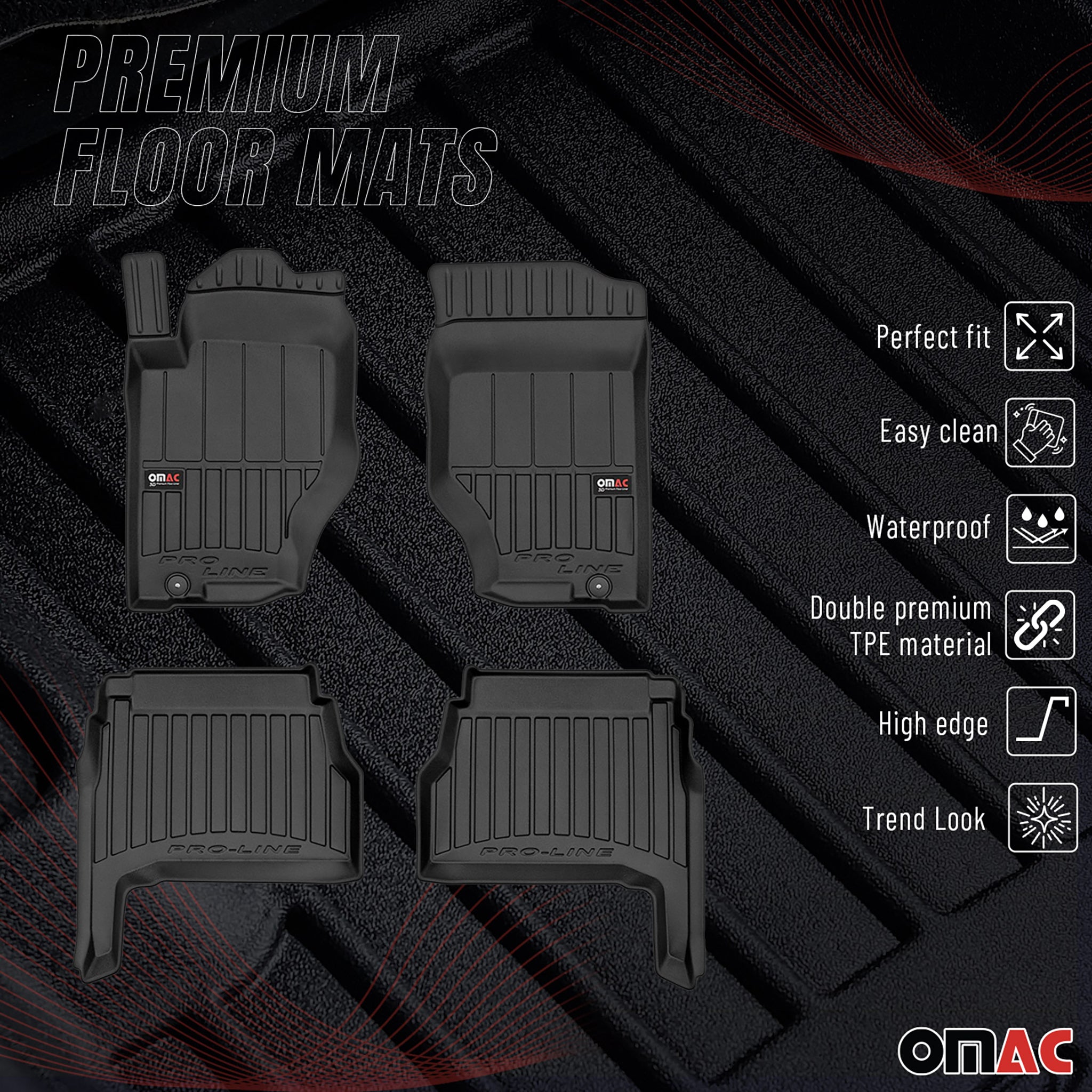 OMAC Premium Alfombrillas De Coche para Kia Sorento 2002-2009 Negro TPE Goma 4x