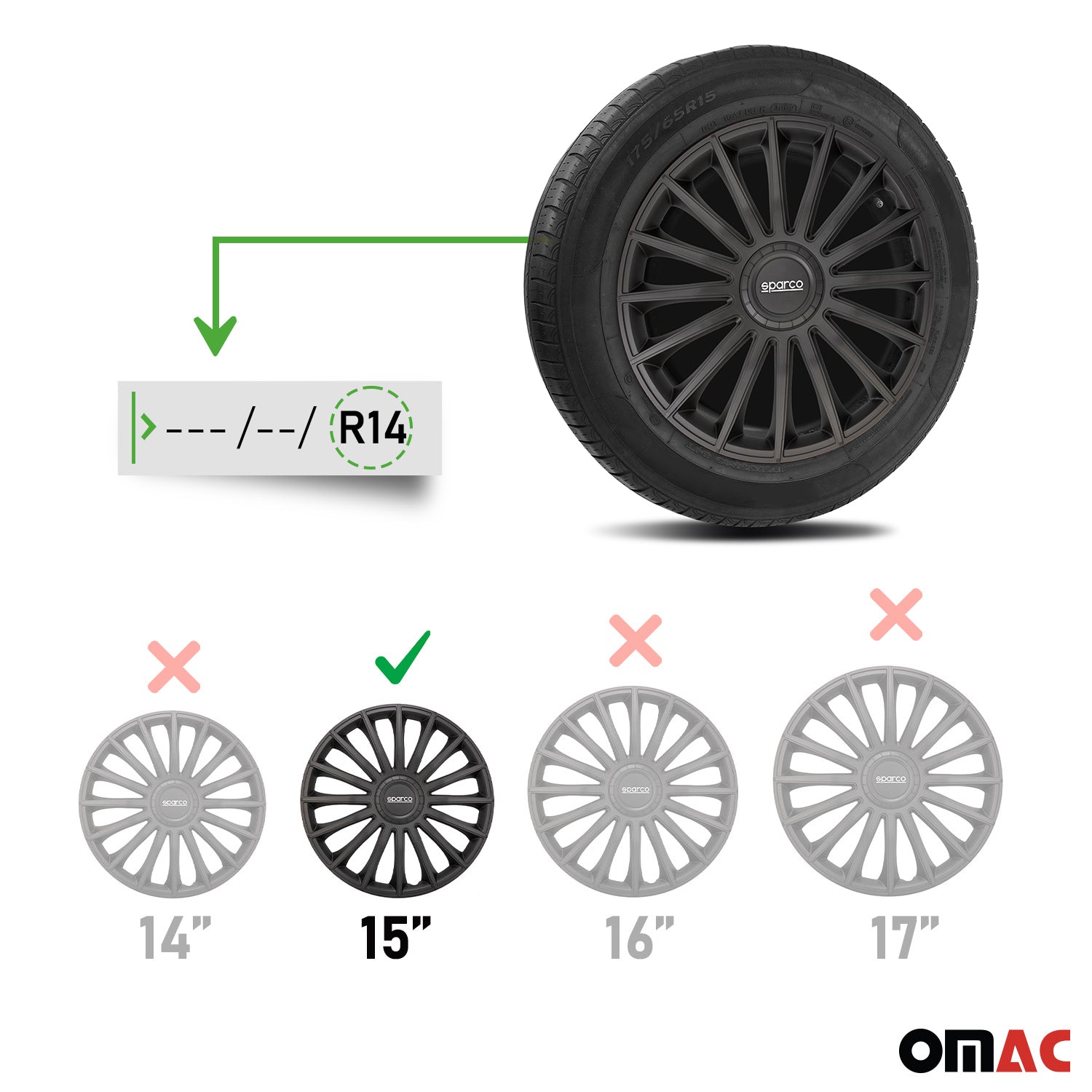 Sparco Tapacubos 15 Pulgadas Universal Negro ABS Plástico