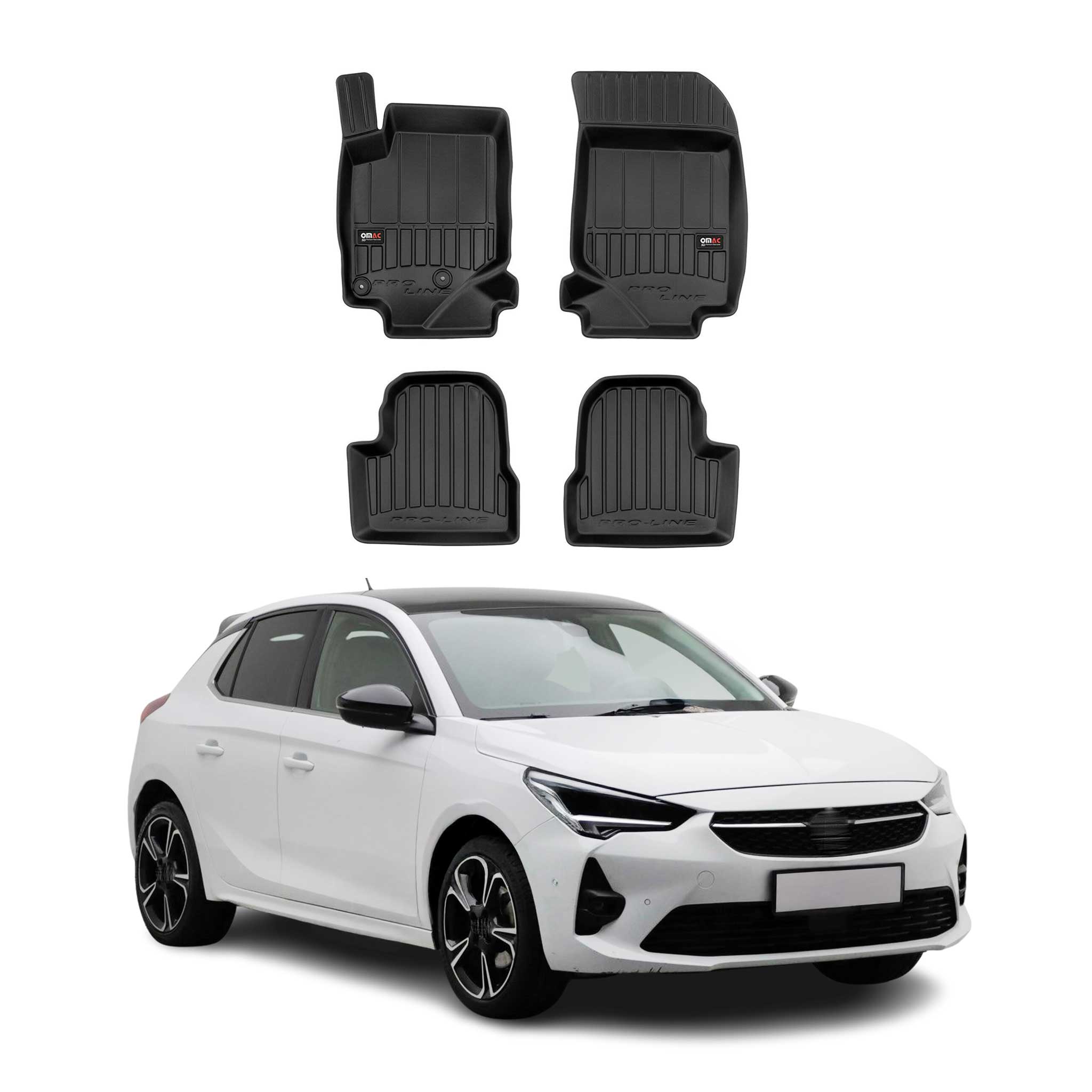 OMAC Premium Alfombrillas De Coche para Opel Corsa F 2019-2025 Negro TPE Goma 4x