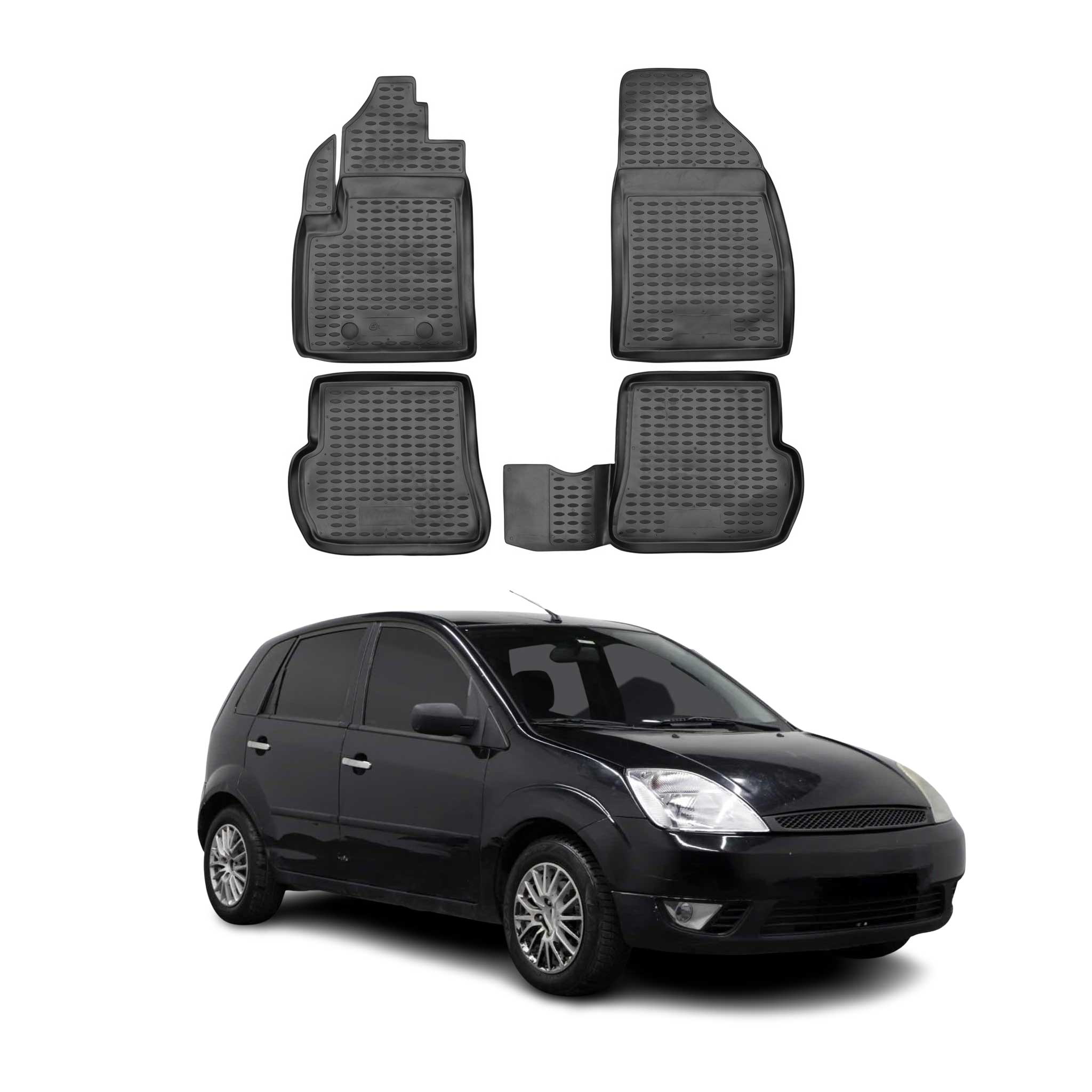 OMAC Alfombrillas De Coche para Ford Fiesta 2002-2008 Negro Goma TPE 4Pza