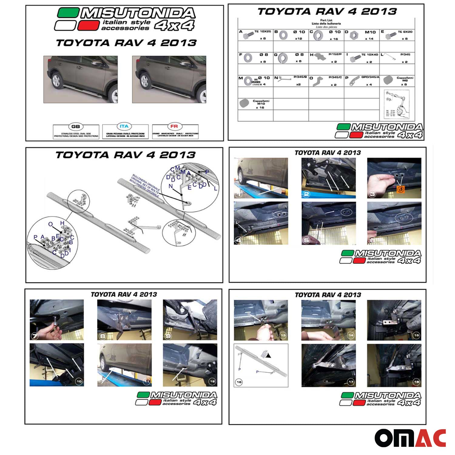 Par de Estribos Barras Laterales para Toyota RAV4 XA40 2013-2015 Negro Acero