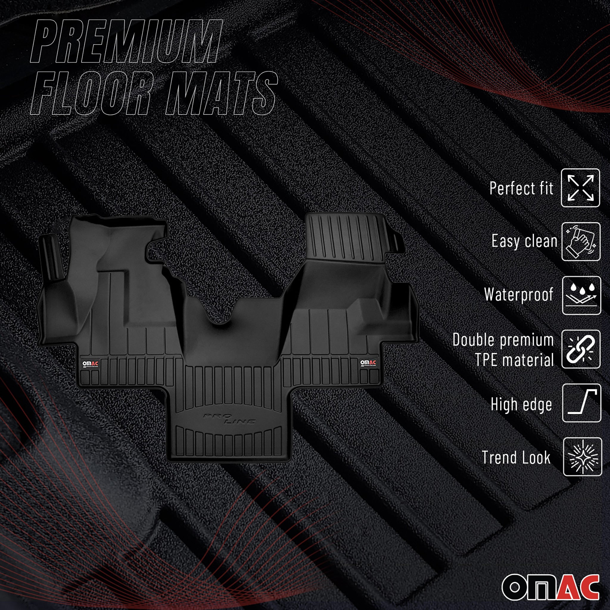 OMAC Premium Alfombrillas De Coche para VW LT 1996-2006 Negro TPE Goma 1Pza