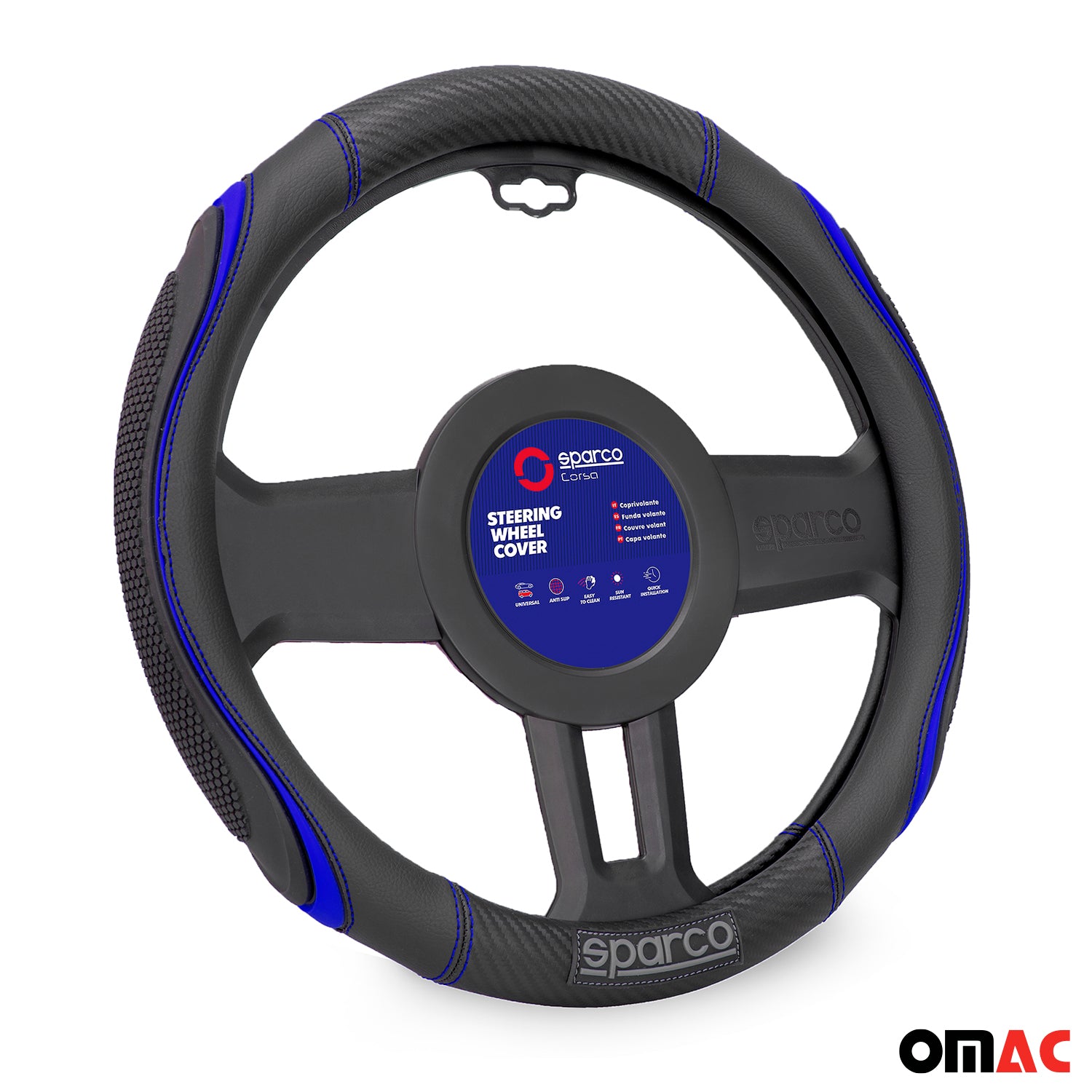 Sparco Cubierta de Para Volante de Automóvil Universal Negro Azul Goma
