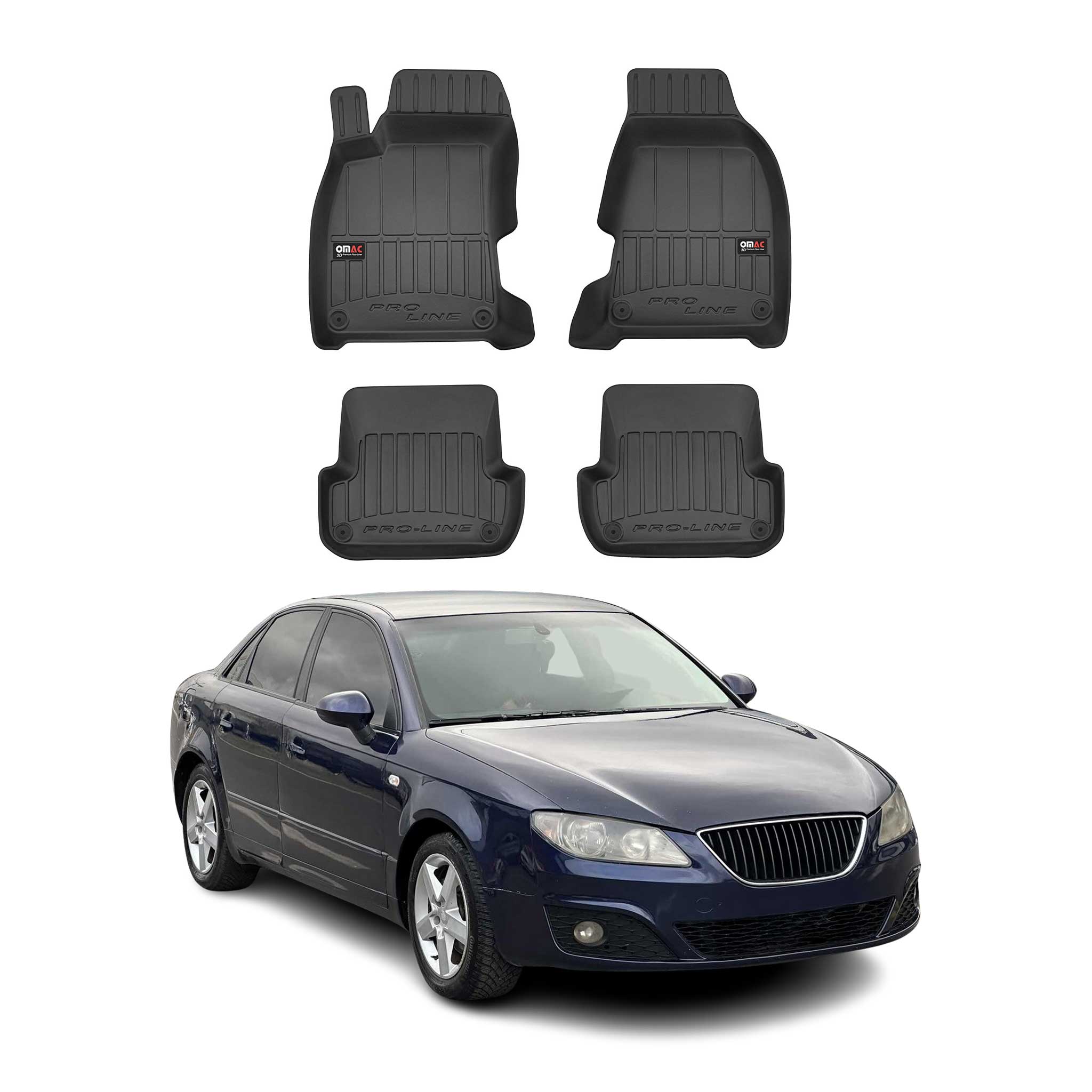 OMAC Premium Alfombrillas De Coche para Seat Exeo 2008-2014 Negro TPE Goma 4Pza
