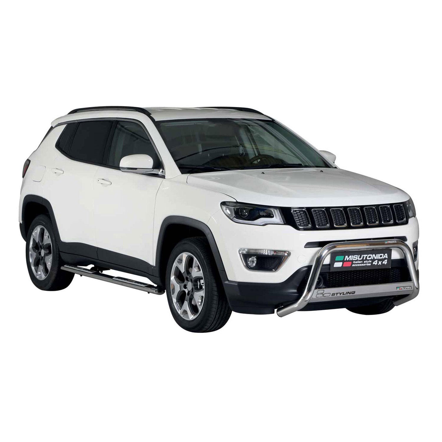 Par de Estribos Barras Laterales para Jeep Compass 2016-2021 Plata Acero 2x