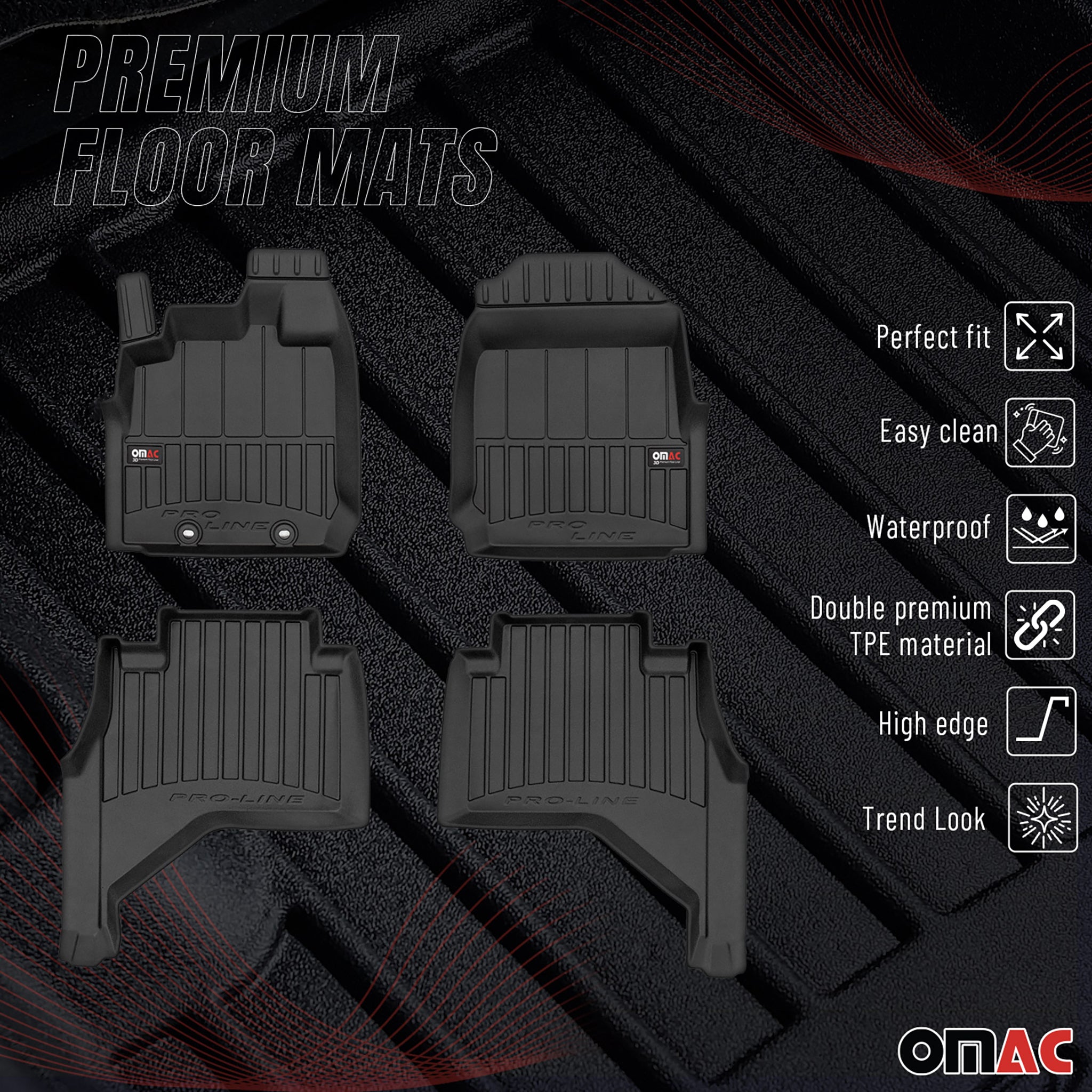 OMAC Premium Alfombrillas De Coche para Isuzu D-Max Double Cab 2019-2025 Goma 4x