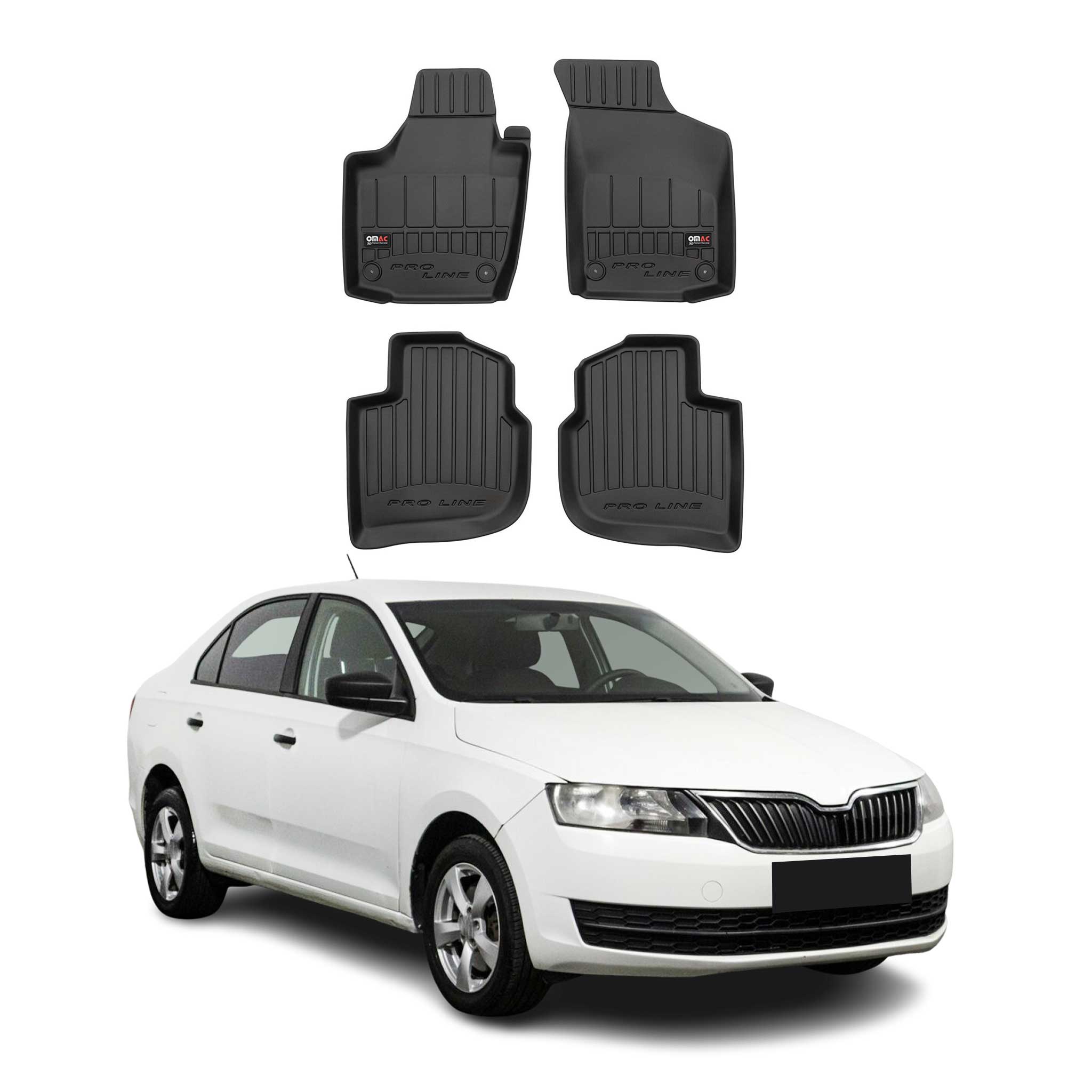 OMAC Premium Alfombrillas De Coche para Skoda Rapid 2012-2019 Negro TPE Goma 4x