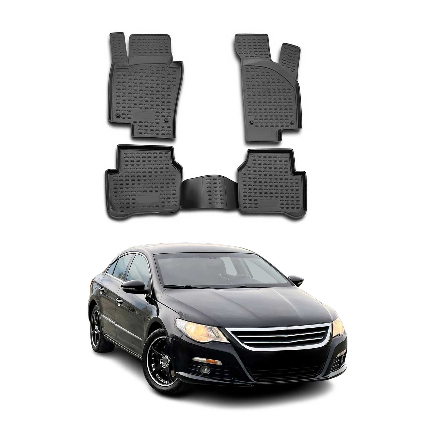 OMAC Alfombrillas De Coche para VW CC 2008-2017 Negro Goma TPE 4Pza